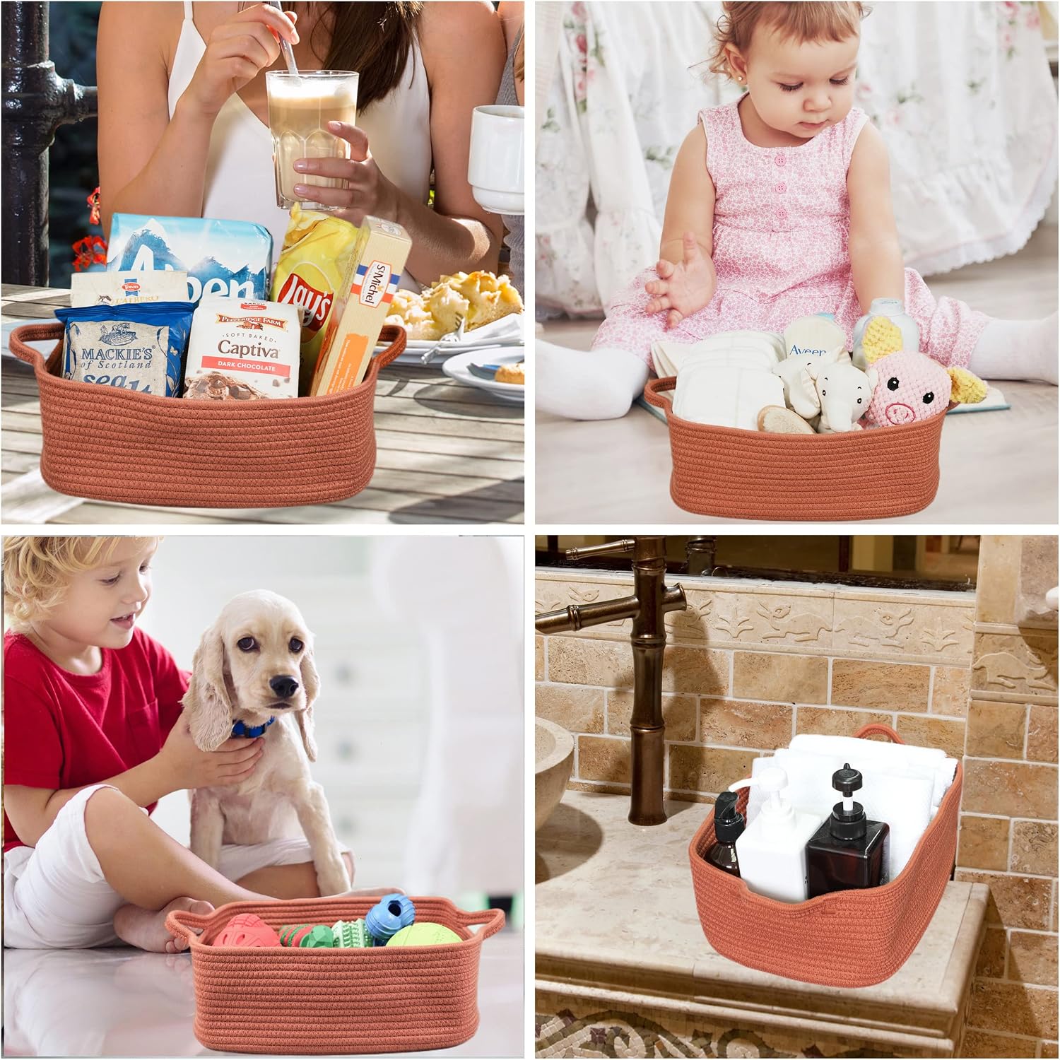Woven Cotton Rope Storage Basket / Rust