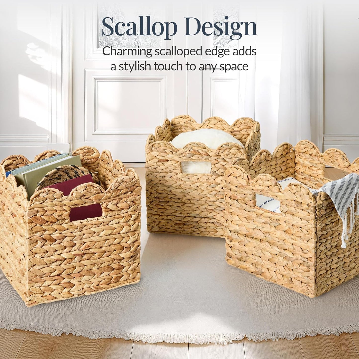 in Scalloped Hyacinth Baskets / 13 x 13 / Natural / Set of 5
