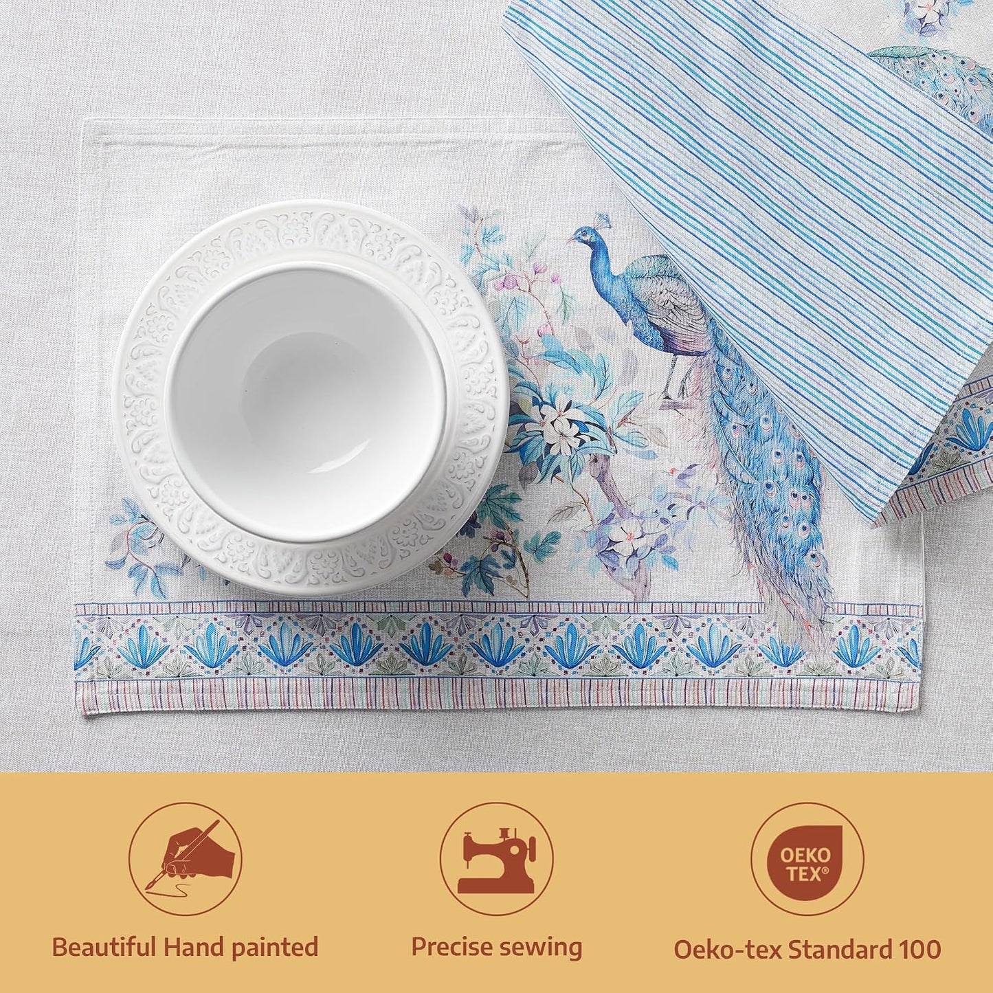 Maison d' Hermine Placemats Set of 4 Reusable 100% Combed Cotton (13"x19") | Cloth Place Mats Washable Table Mats for