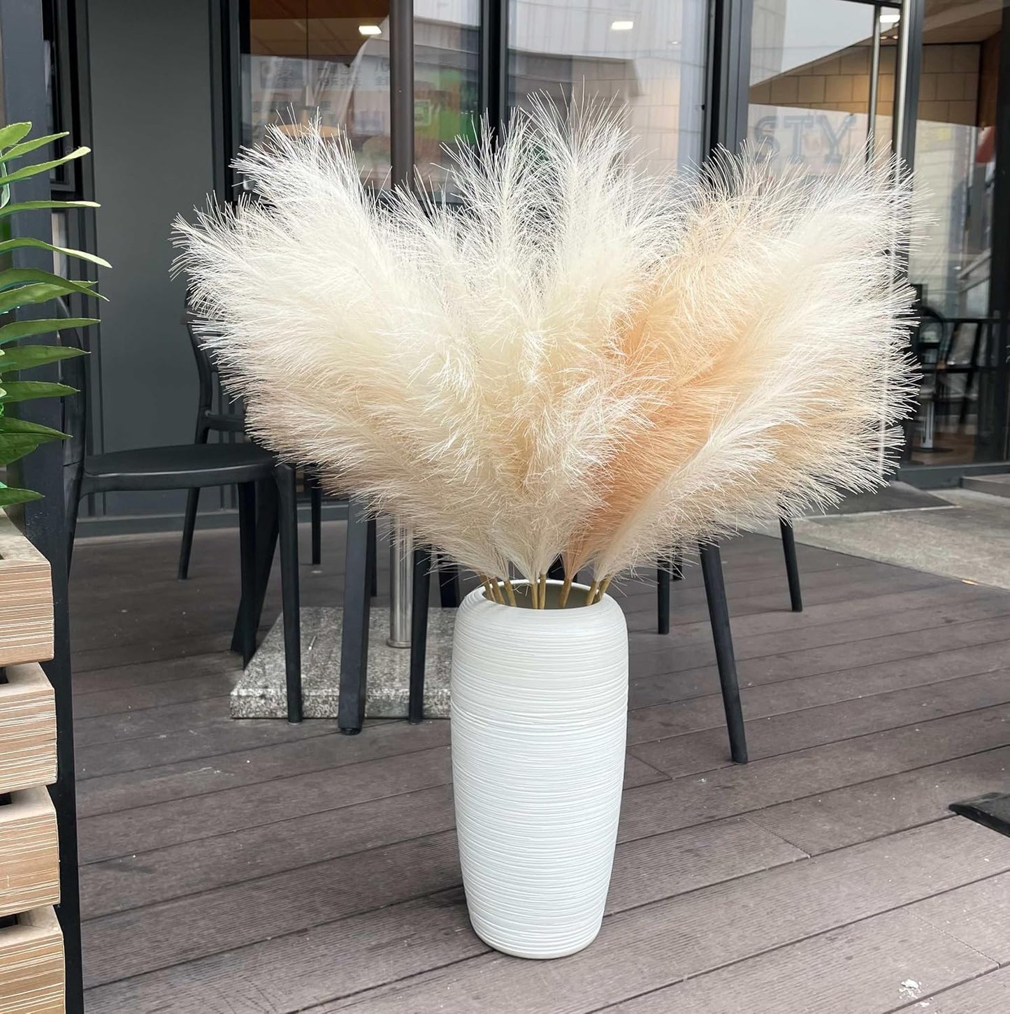 Faux Pampas Grass Decor 38''/97cm Tall Artificial Large Pompous Pompas Floral / Beige / Set of 8