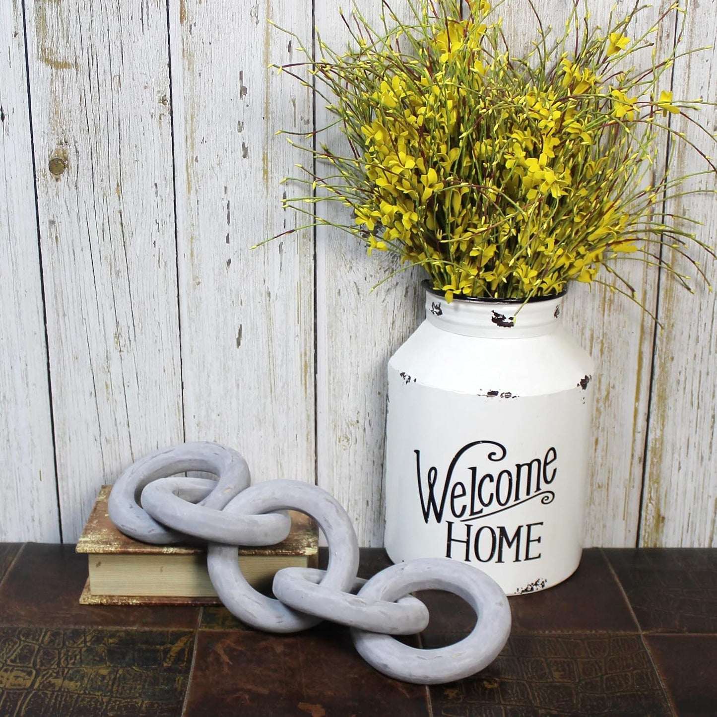 Rustic Round Wood Chain Link Decor Farmhouse Hand Carved Wood Link / Distressed Grey