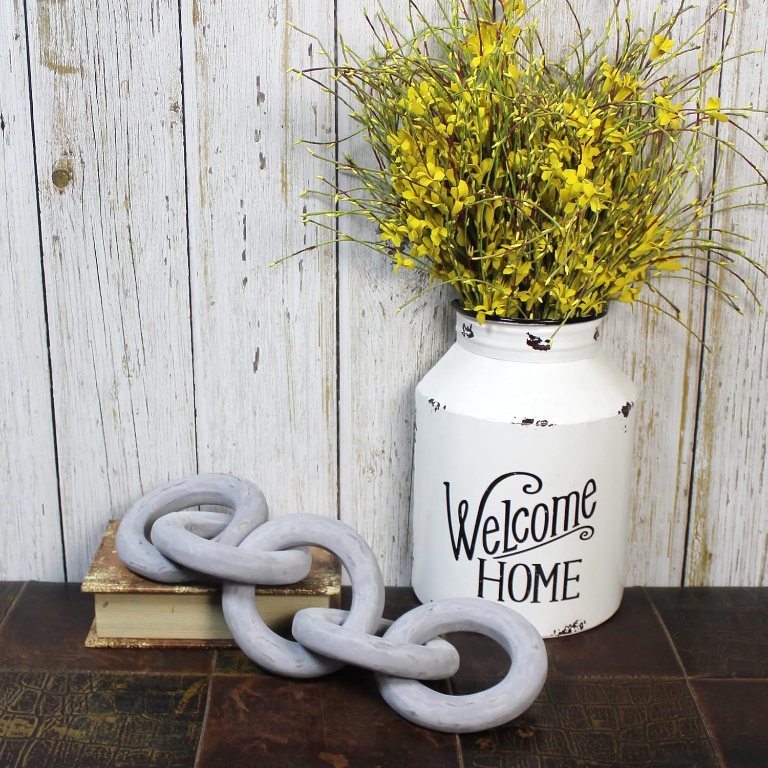 Rustic Round Wood Chain Link Decor Farmhouse Hand Carved Wood Link / Distressed Grey