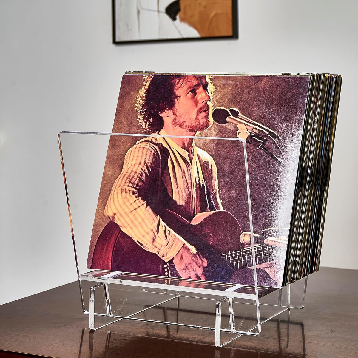 Honygebia Acrylic Vinyl Record Holder, Storing Collection of 40 Premium LPs | V-Shaped Vinyl Record Racks, Fully