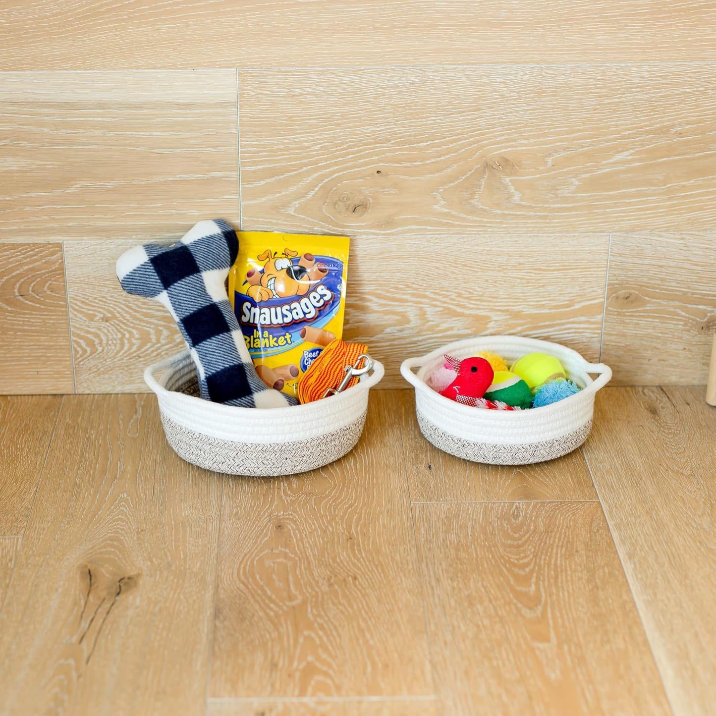5-Piece Round Woven Cotton Rope Storage Baskets for Organizing / Off White & Mixed Brown