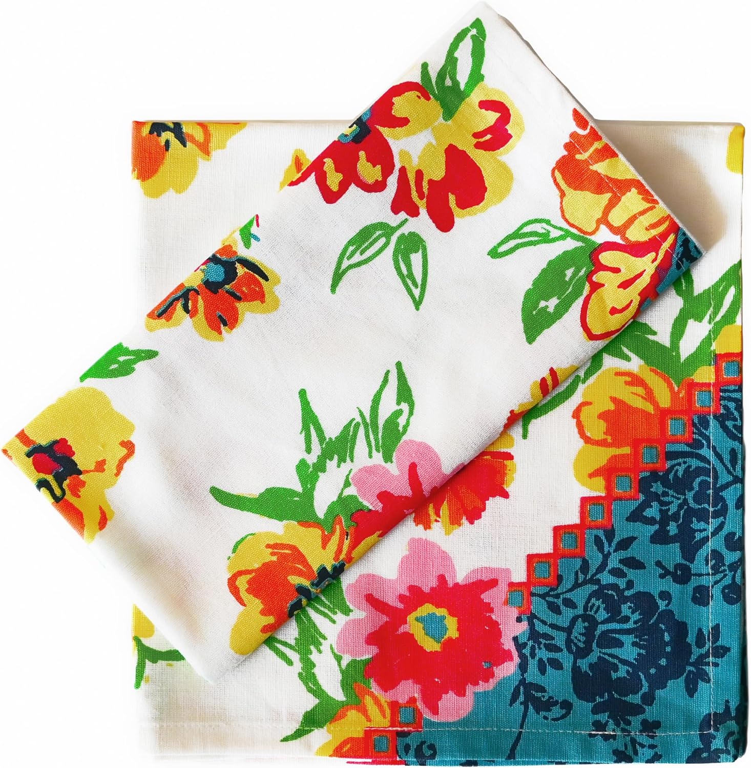 FINGERCRAFT Cloth Napkins Set of 12 Cotton Linen, 20x20 Inch, Bloom Flower | Mitered corner, washable, soft, absorbent