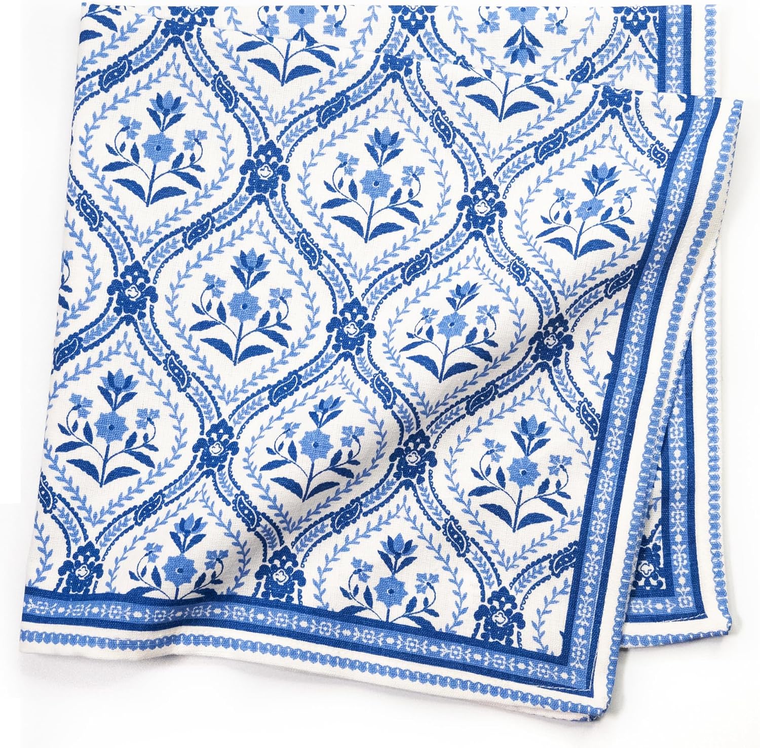FINGERCRAFT Cloth Napkins Set of 12 Cotton Linen, 20x20 Inch, Damask Blue | Mitered corner, washable, soft, absorbent