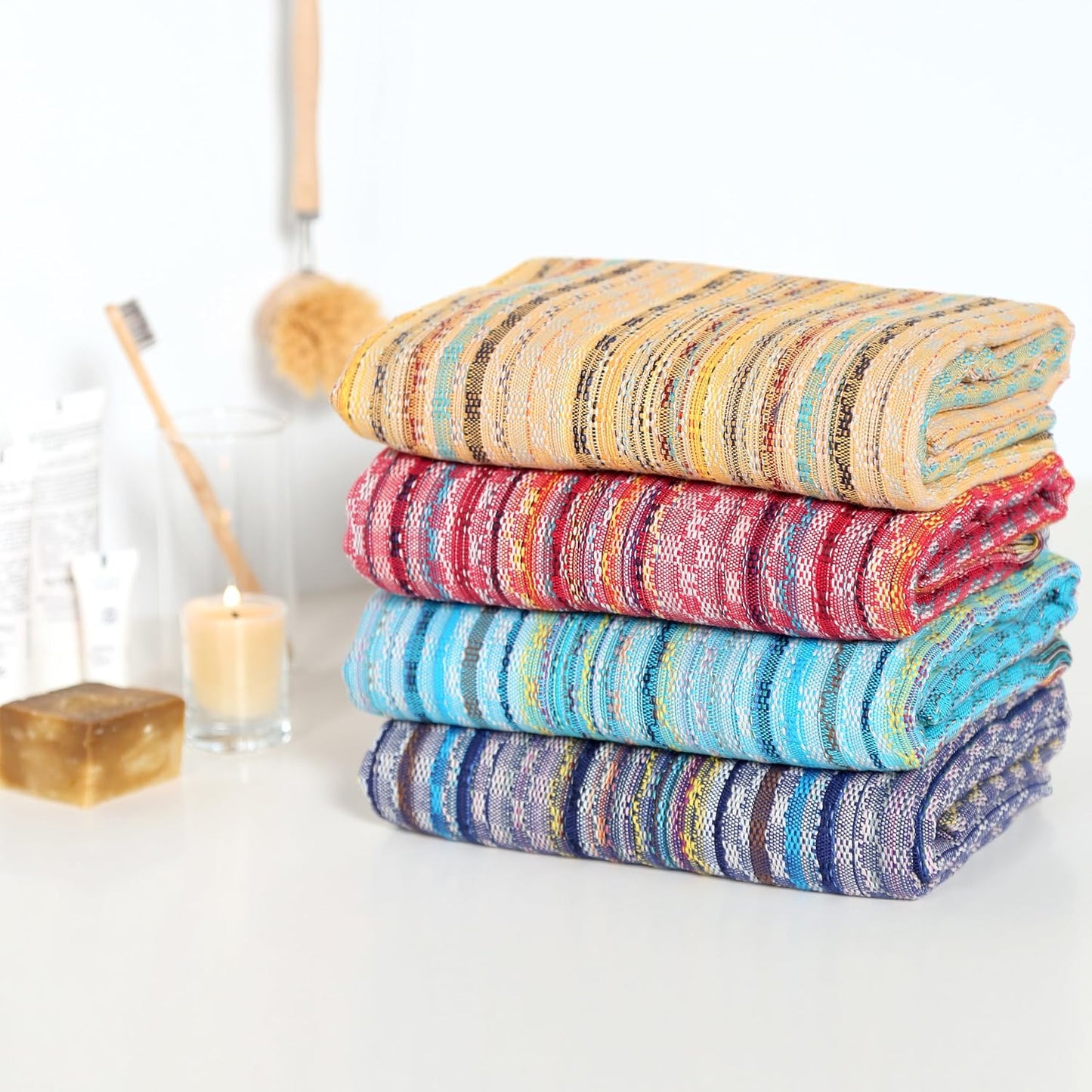 Cacala Extra Large Hand loomed Turkish Bath Towels Set of 4, 100% Cotton Quick-Drying and Lightweight Perfect for