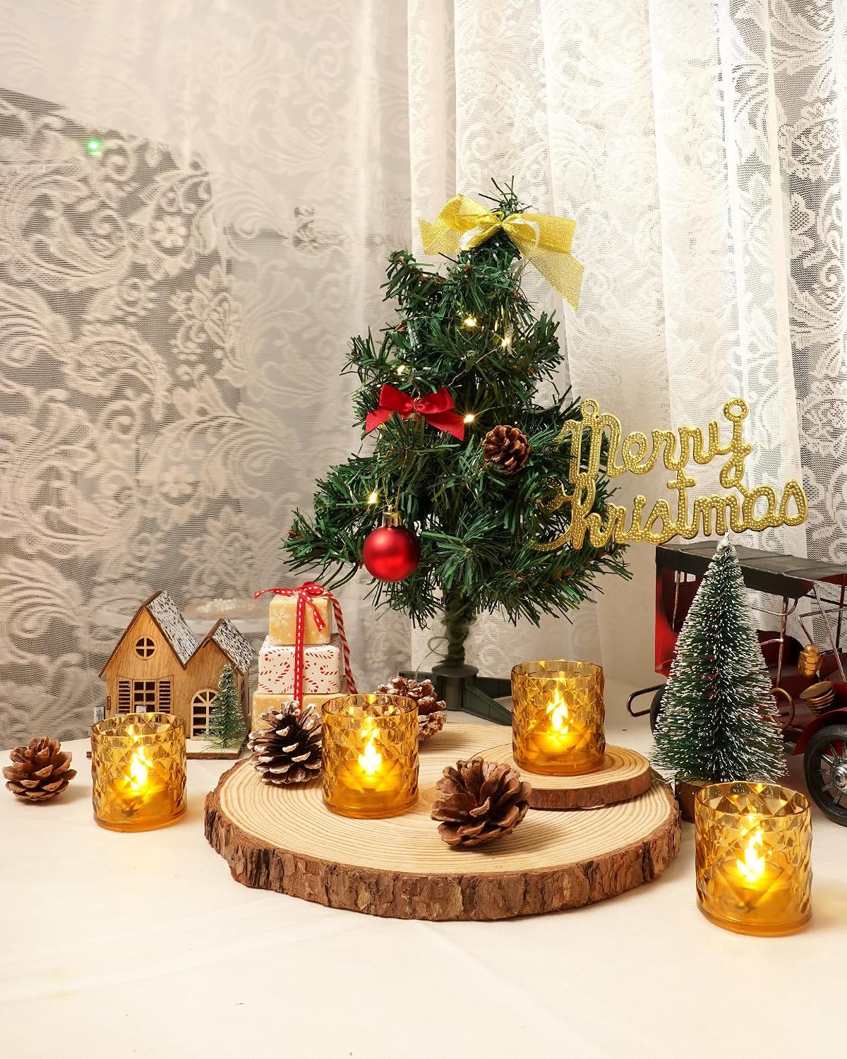 Homemory 2" Gold Acrylic Votive Candle & Holders with Auto Timer, 12 Pack | 6h auto timer, flicker Warm White glow