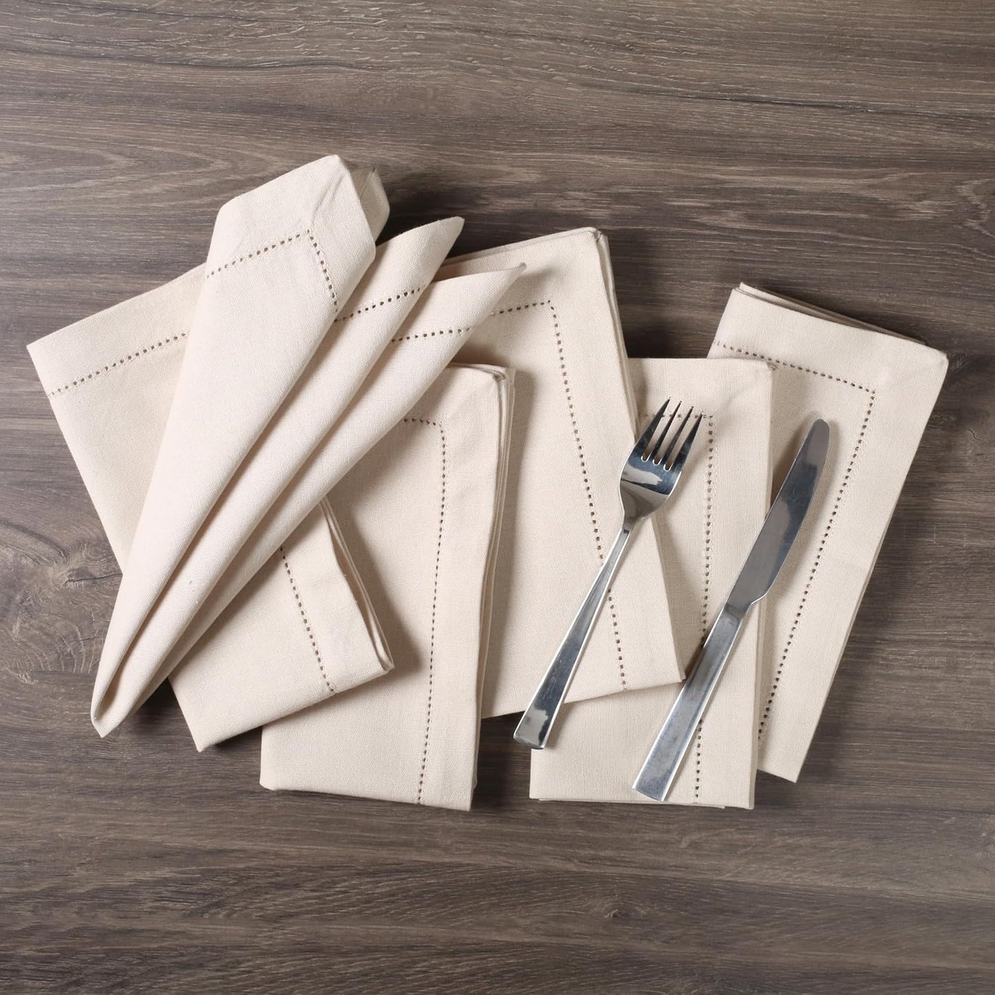 Bedding Craft Cotton Linen Napkins, Oatmeal, 18x18, Set of 12 | Cotton-linen blend, flax oatmeal color, hemstitched