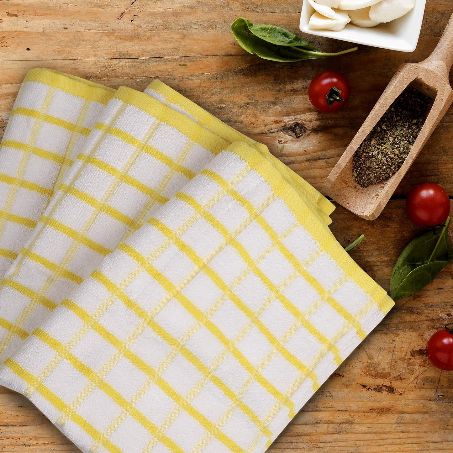 Urban Villa Kitchen Towels Cotton Dish Towels 20”x30” (Set of 3) Yellow Wht