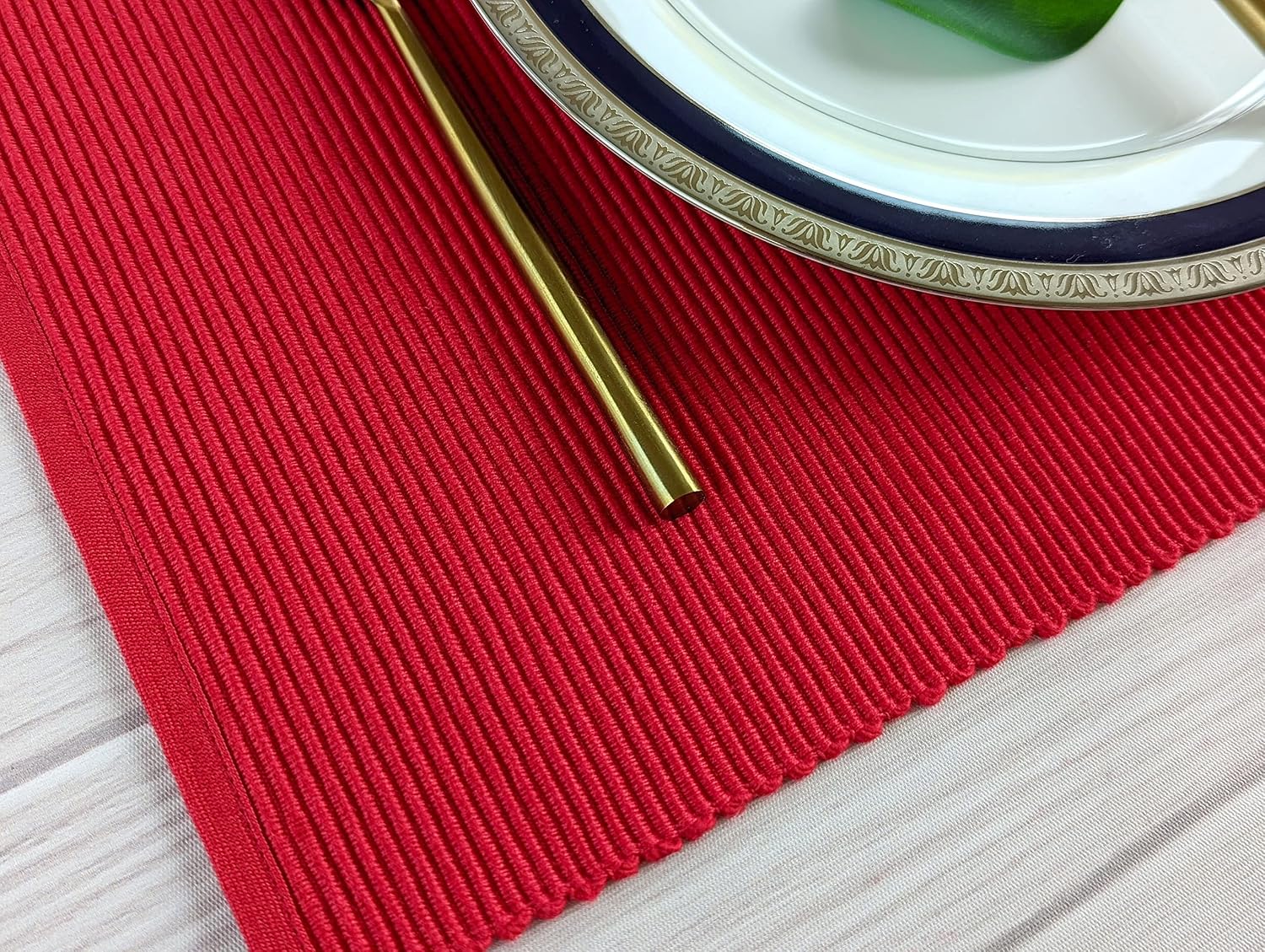 100% Cotton Ribbed Placemats - Set of 8-13 x 19 - Red - Everyday/Christmas/Valentines Fabric Table Mats - Thick
