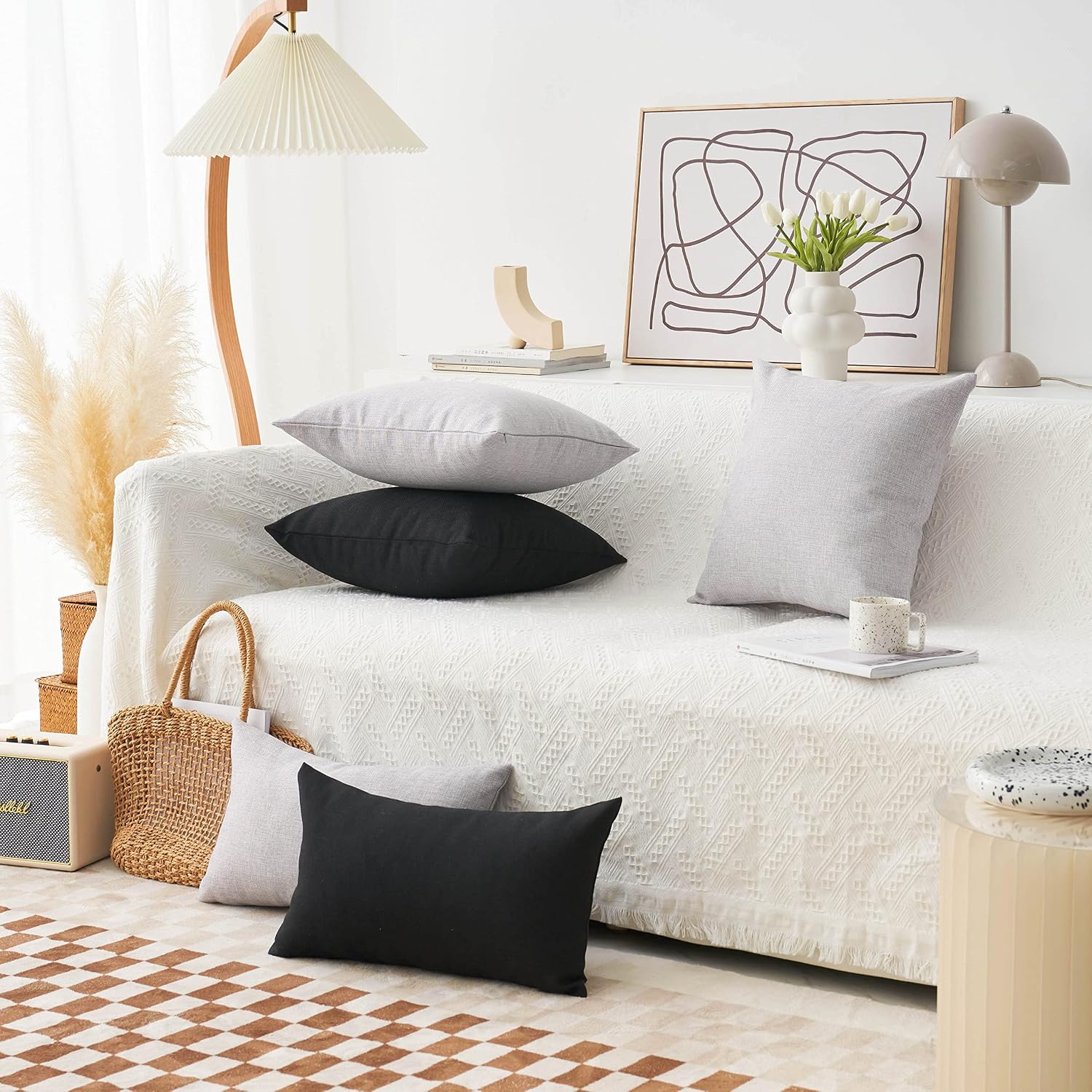 Pillows Covers Lined Linen Throw Pillow Covers for Bed Couch Sofa / 18 x 18 / Black / Set of 2