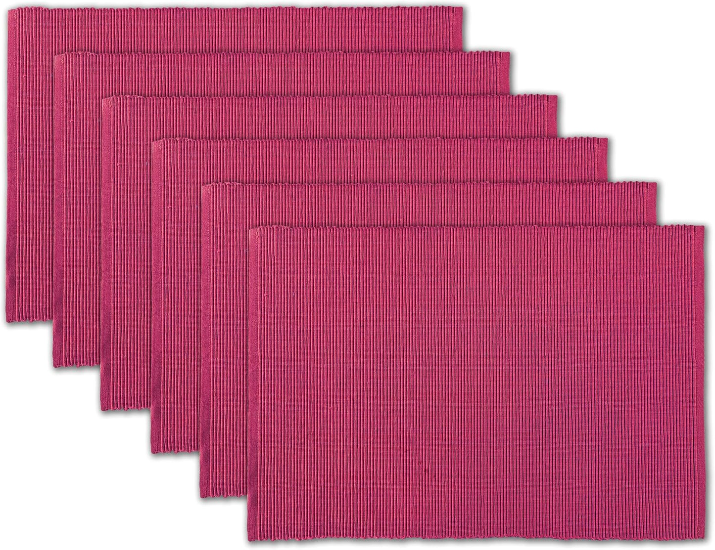 100% Cotton Ribbed Placemats - Set of 6-13 x 19 Inches - Fuchsia/Bright Pink - Everyday Basic Fabric Table Mats - Thick