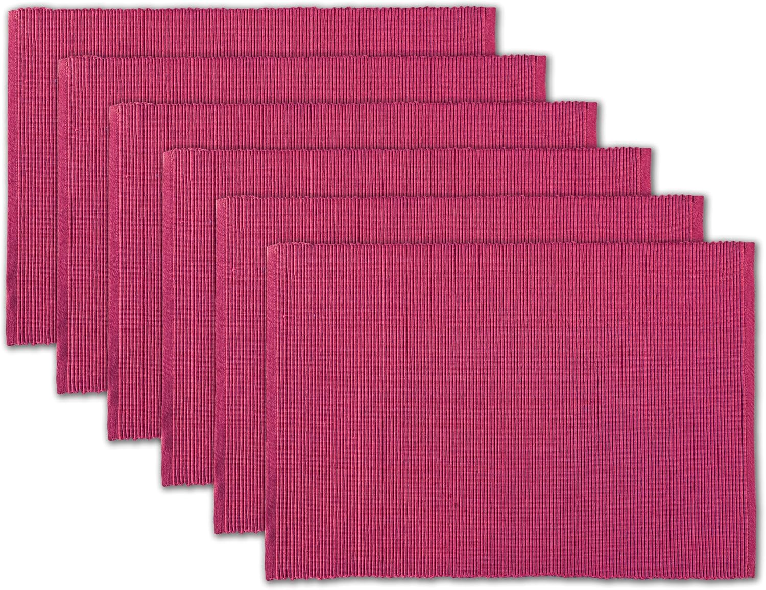 100% Cotton Ribbed Placemats - Set of 6-13 x 19 Inches - Fuchsia/Bright Pink - Everyday Basic Fabric Table Mats - Thick
