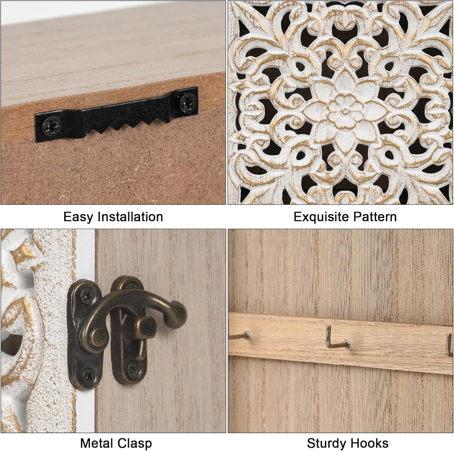 Wooden Key Hooks Wall Mounted Key Hangers Rustic Key Rack / Retro Gold