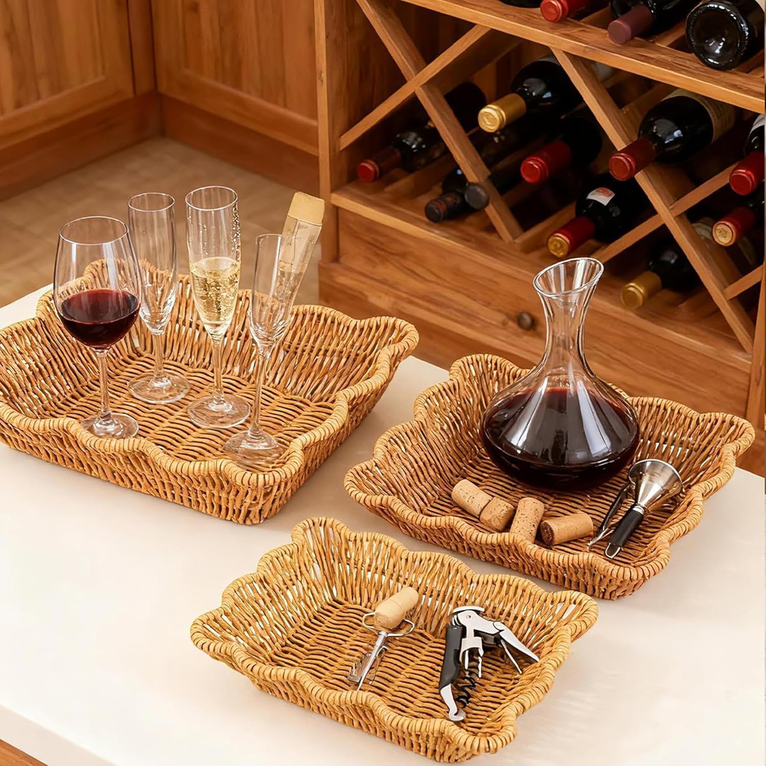 Woven Scalloped Storage Baskets / Set of 3
