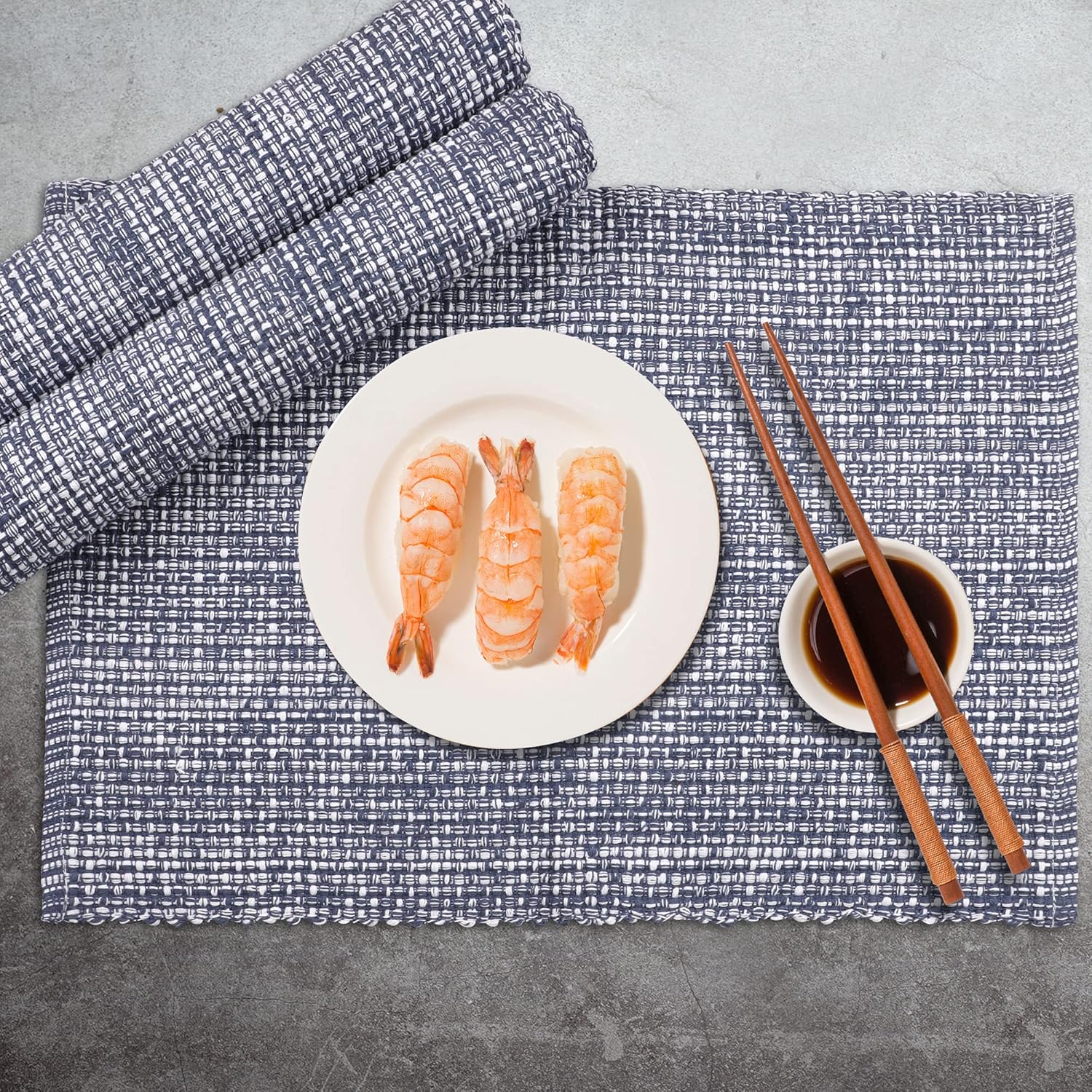 Urban Villa Two Tone Placemat Cotton Tablemat 14x20 (Set of 6) Blue White