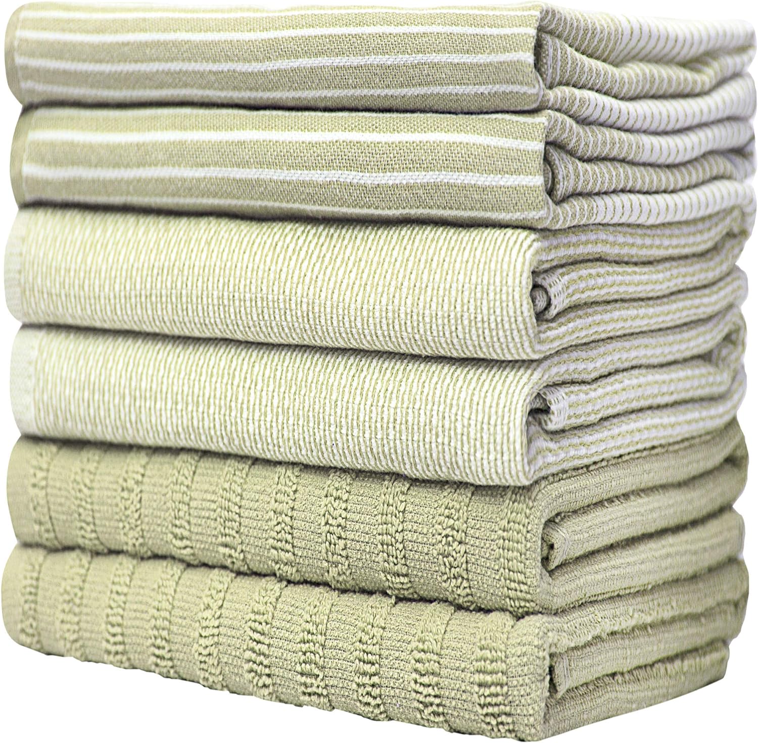 Premium Kitchen Towels 6 Pack 100% Cotton, 20"x28" Dish Towels - Sage | Large Flat & Terry Kitchen Linen Set with