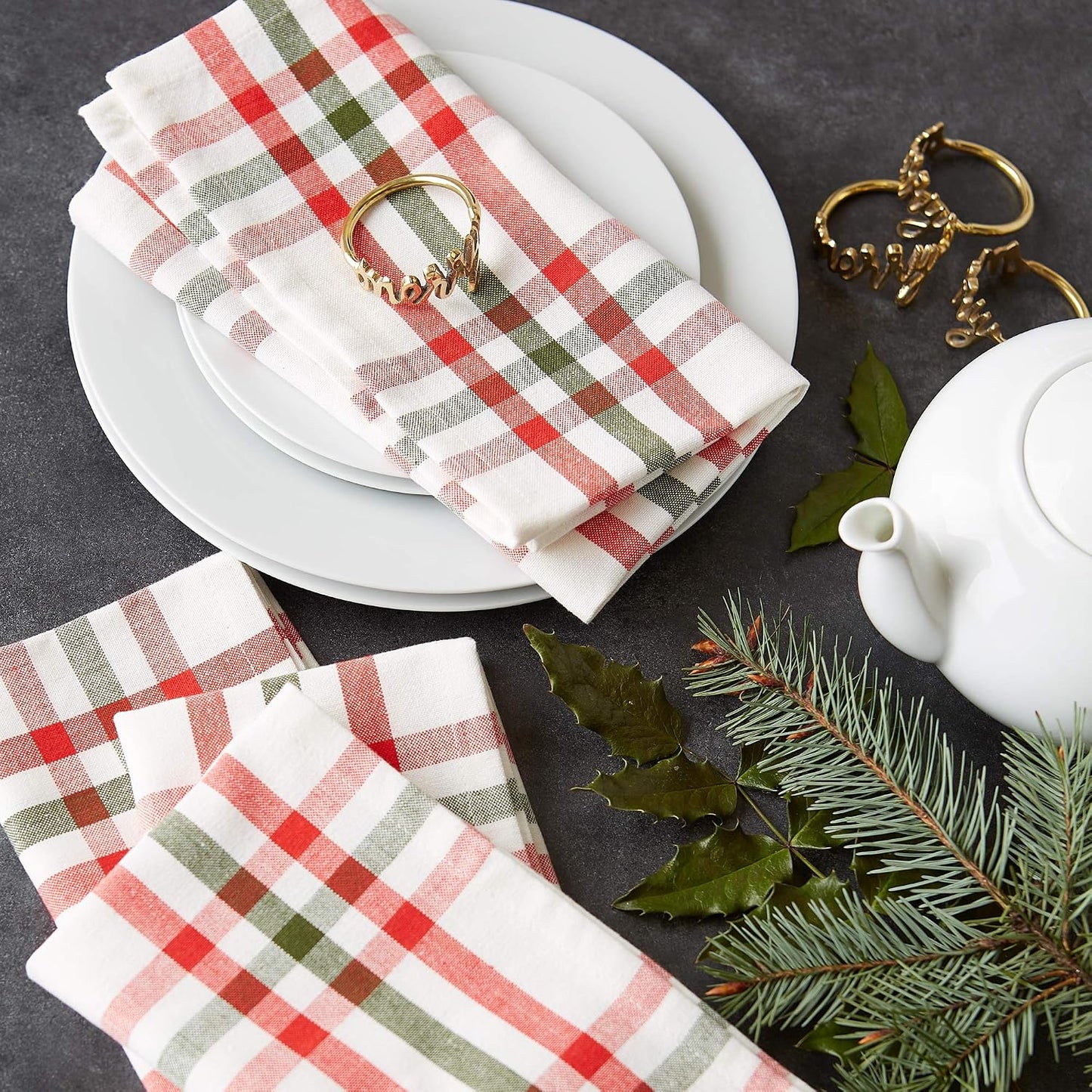 DII Christmas Thanksgiving Holiday Tabletop Décor Collection Decorative Napkin Ring Holder Set, 1.9" Dia x 1.1" Height