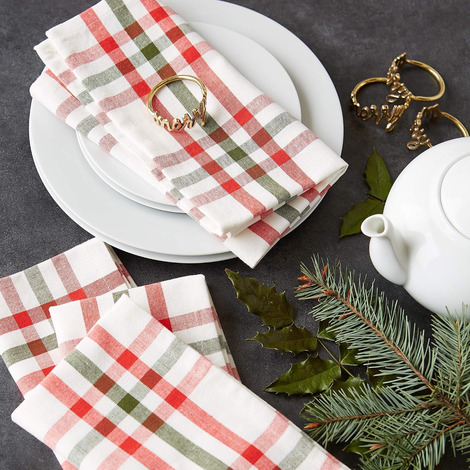 DII Christmas Thanksgiving Holiday Tabletop Décor Collection Decorative Napkin Ring Holder Set, 1.9" Dia x 1.1" Height