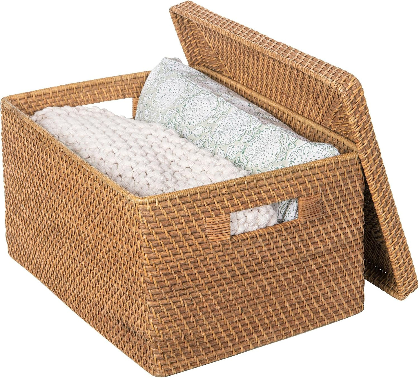 Rattan Storage Box and Decorative Basket / Honey-brown / 18.5 Inch