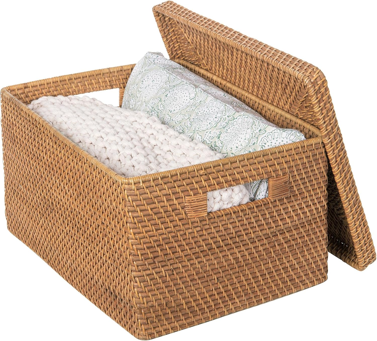 Rattan Storage Box and Decorative Basket / Honey-brown / 18.5 Inch