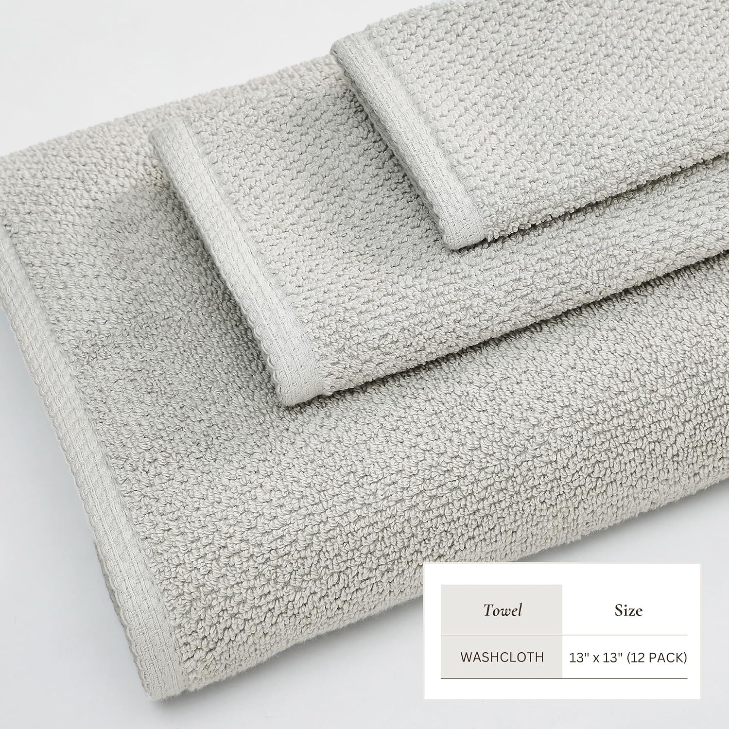 Great Bay Home 100% Cotton 12-Pack 13x13 Wash Cloth - Absorbent, Quick-Drying, Durable Face Towels for Bathroom Decor