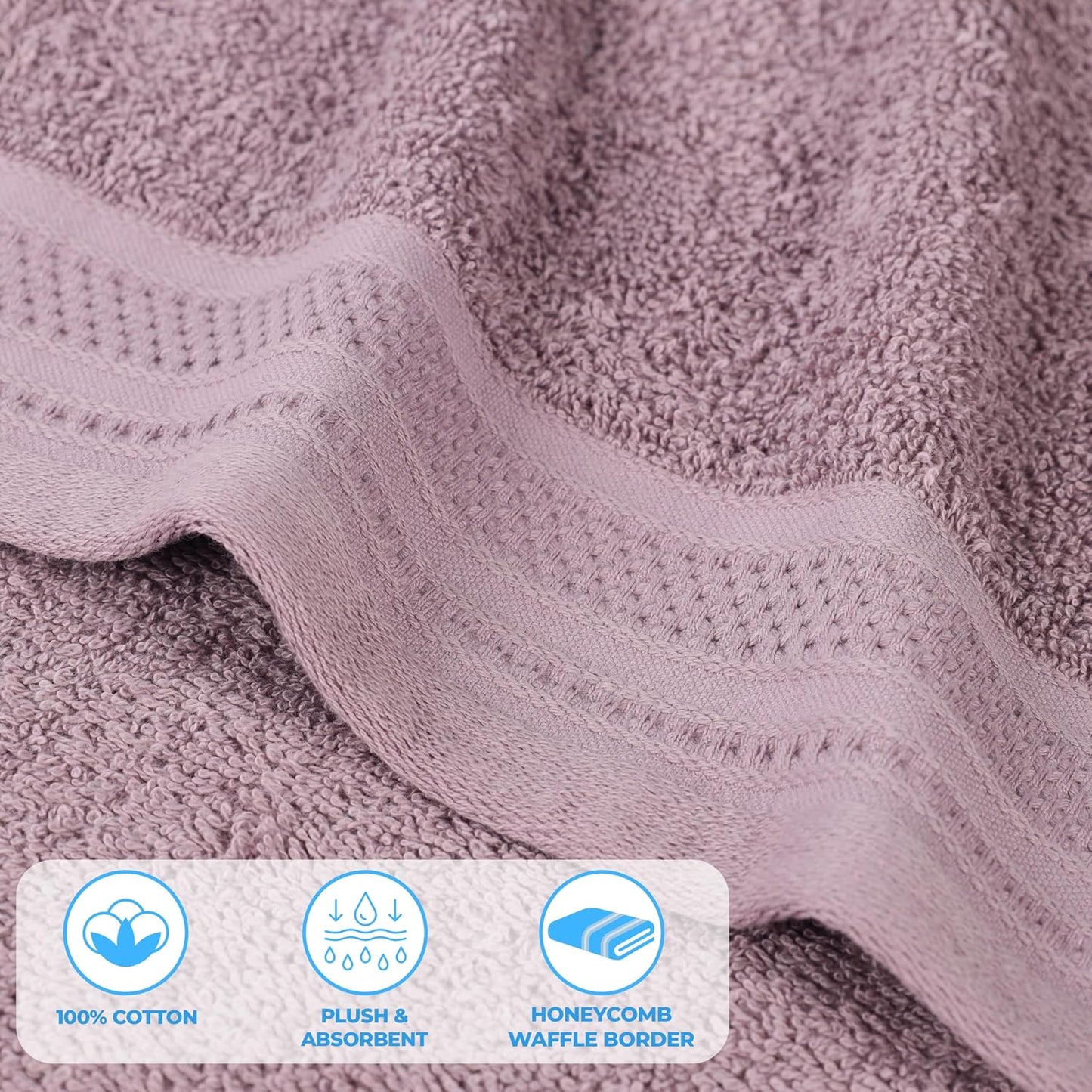 Superior Honeycomb 100% Cotton 500 GSM 12 Piece Bath Towel Set, 6 Washcloths, 4 Hand, 2 Bath Towels, Ideal for