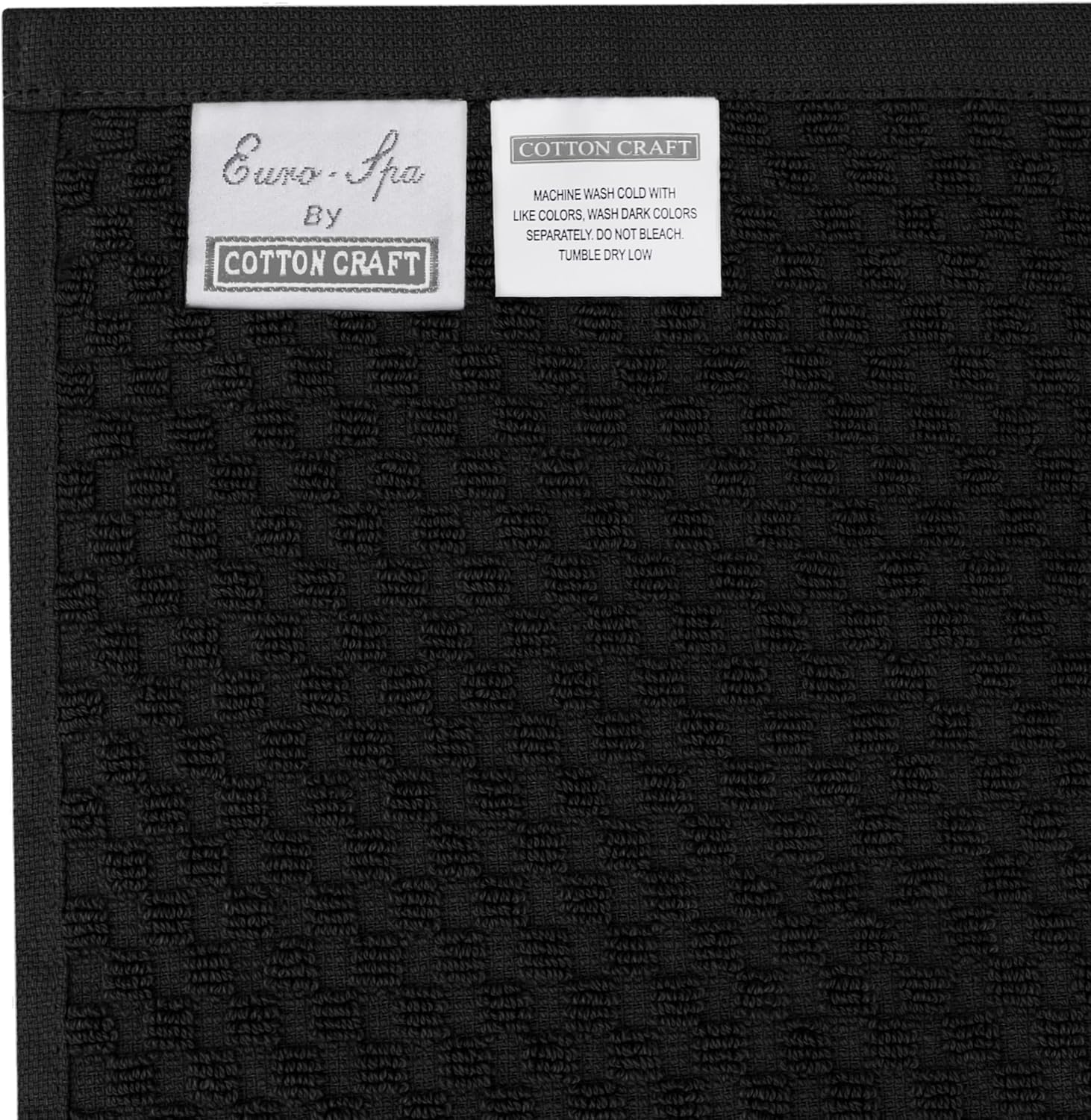 COTTON CRAFT Euro Spa Waffle Weave Bath Towels - Set of 4 Black Towels | Pure 100% Ringspun Cotton Oversized Luxurious