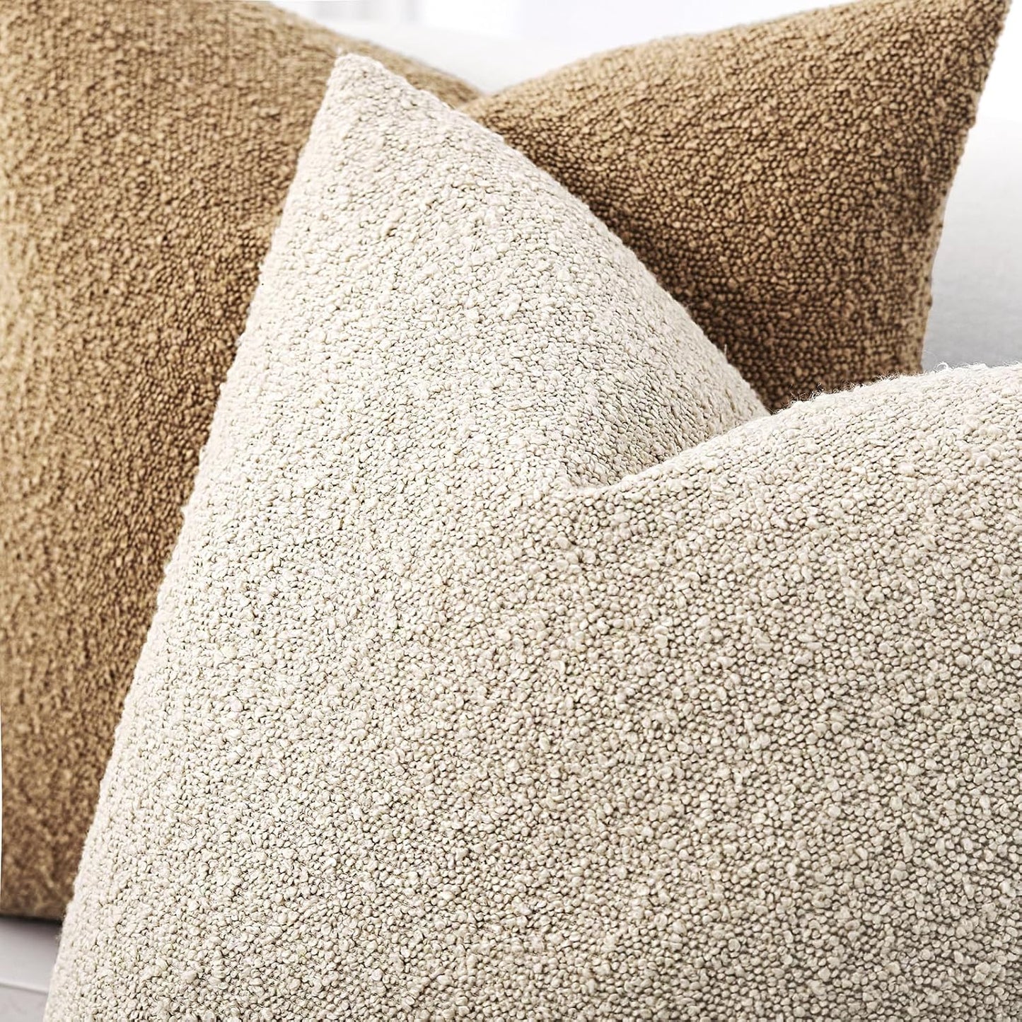 Boucle Decorative Throw Pillow Covers / Beige / 18 x 18 / Set of 2