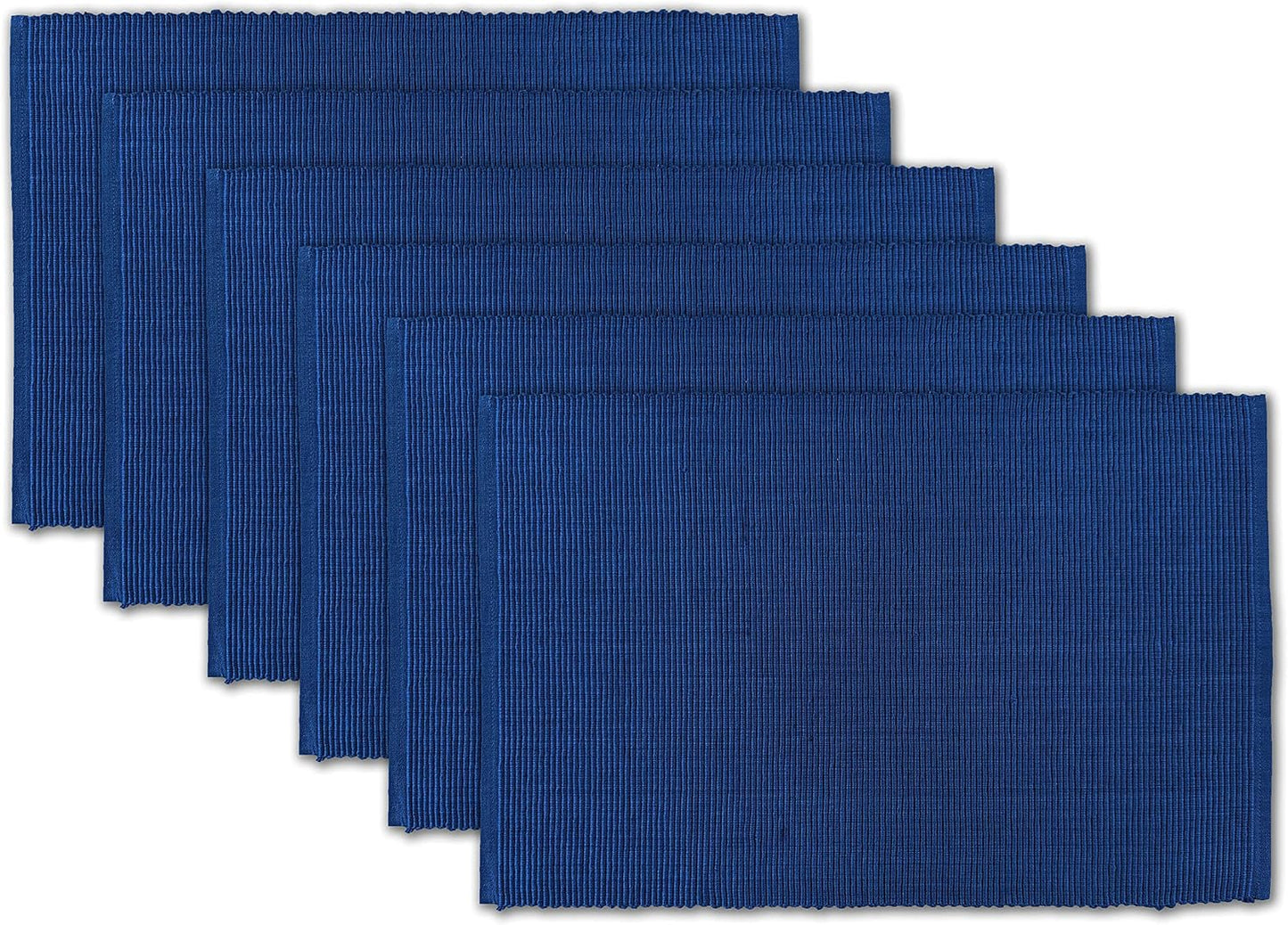 100% Cotton Ribbed Placemats - Set of 6-13 x 19 Inches - Royal Blue - Everyday Cloth Table Mats - Thick Construction