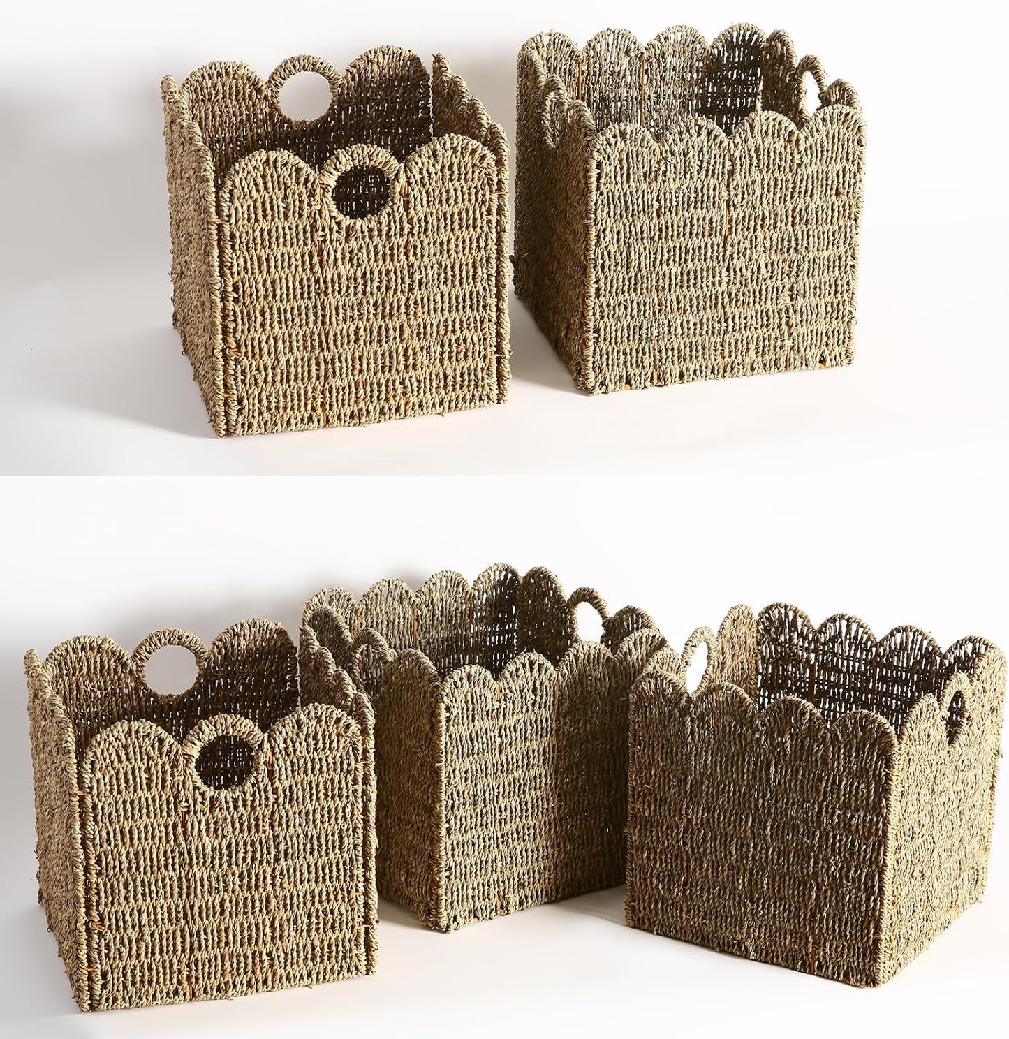 Scalloped Wicker Storage Cubes Basket / Sage Green / 12 x 12 x 12 / In&4-pack / Set of 4