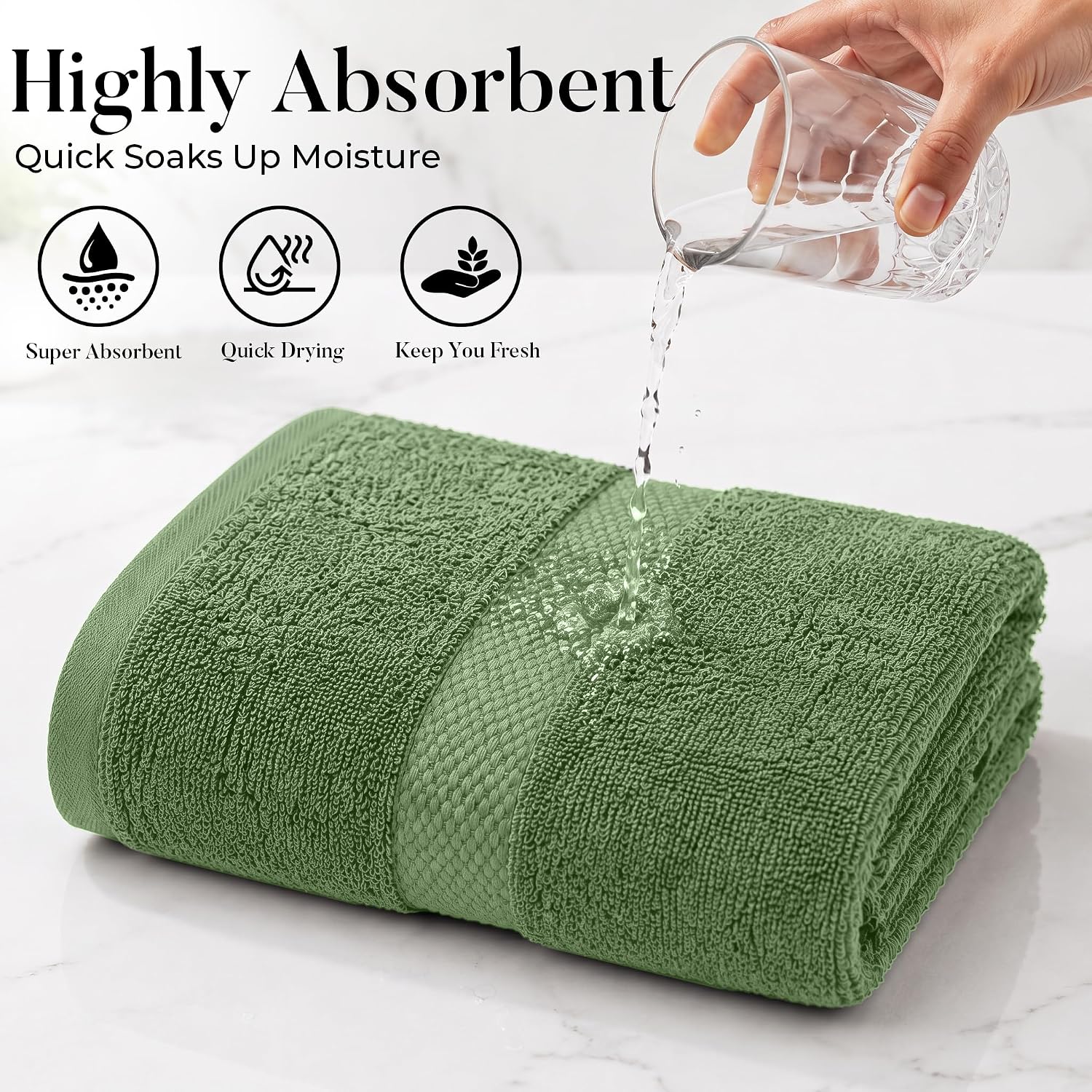 DAN RIVER 600 GSM Cotton Large Bath Towels Set of 4, 27 x 54 Inches, Green | Larger & Lighter Weight Towels for