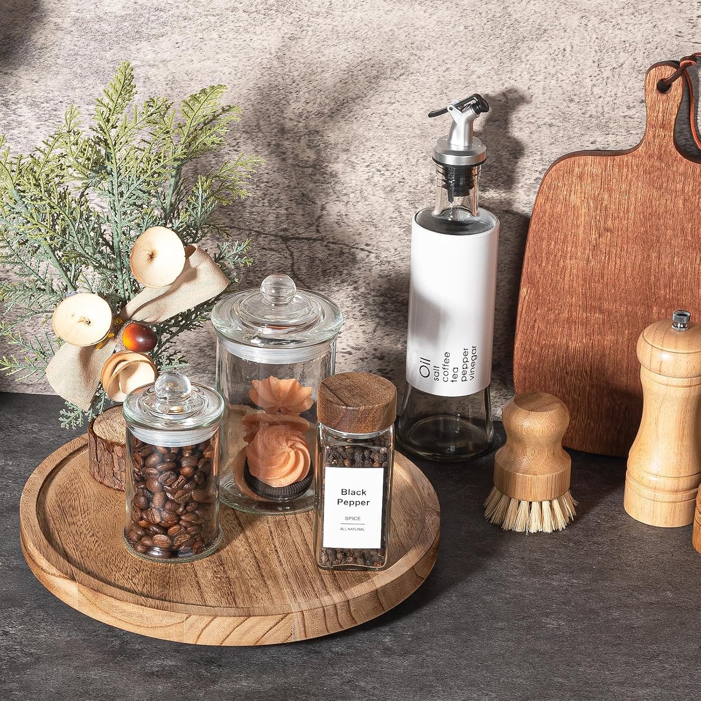 Wood Lazy Susan Organizer Kitchen Turntable for Cabinet Farmhouse Bathroom Decor / Brown / Set of 10