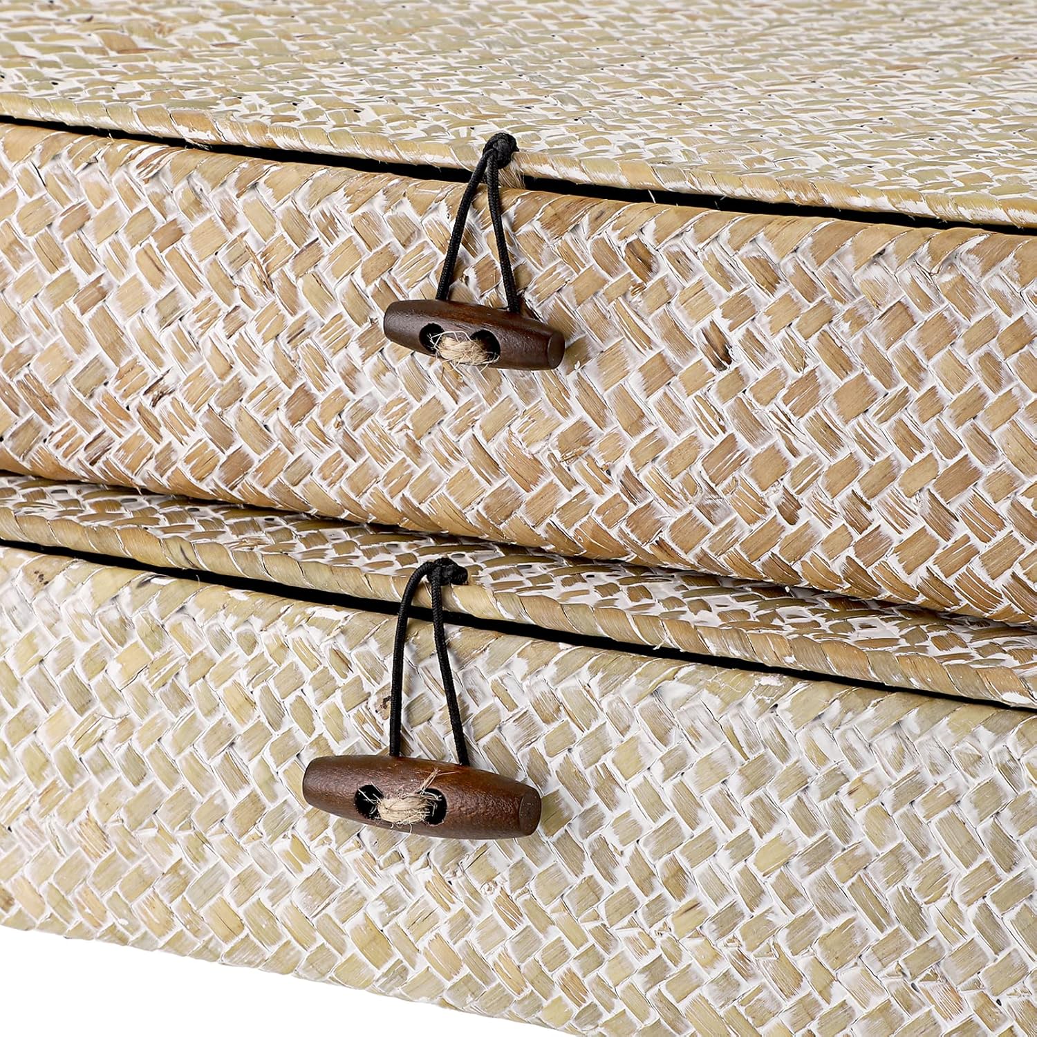 Flat Woven Wicker Storage Bins / Small+large / Whitewash / Natural / Set of 2