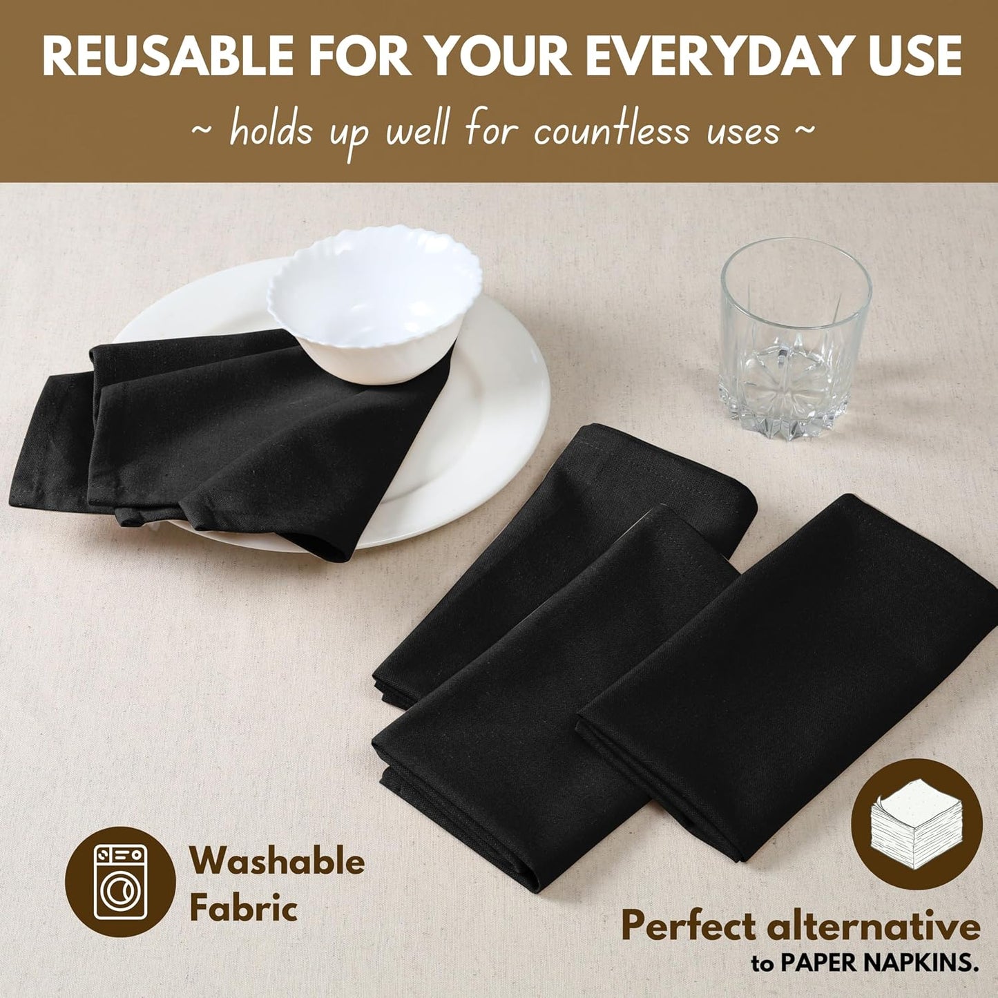 Native Fab Cloth Napkin Set of 12, 100% Cotton, Washable, Reusable Dinner Cloth Napkin 17x17 inches, Table Decor