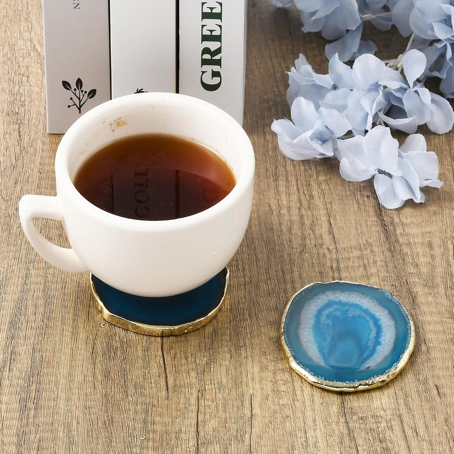 Natural Agate Coasters Set / Blue / Set of 4