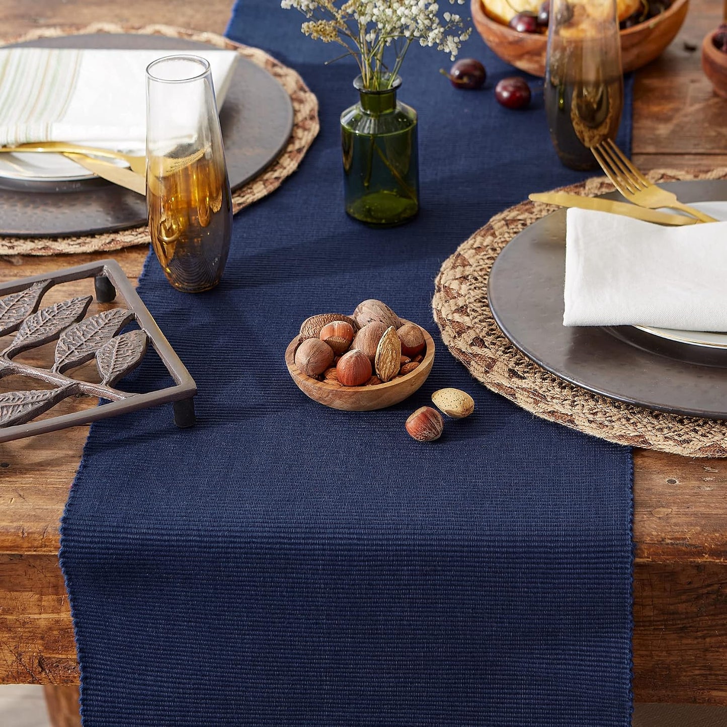 DII Basic Everyday Ribbed Tabletop 100% Cotton, Table Runner, 13x72, Nautical Blue