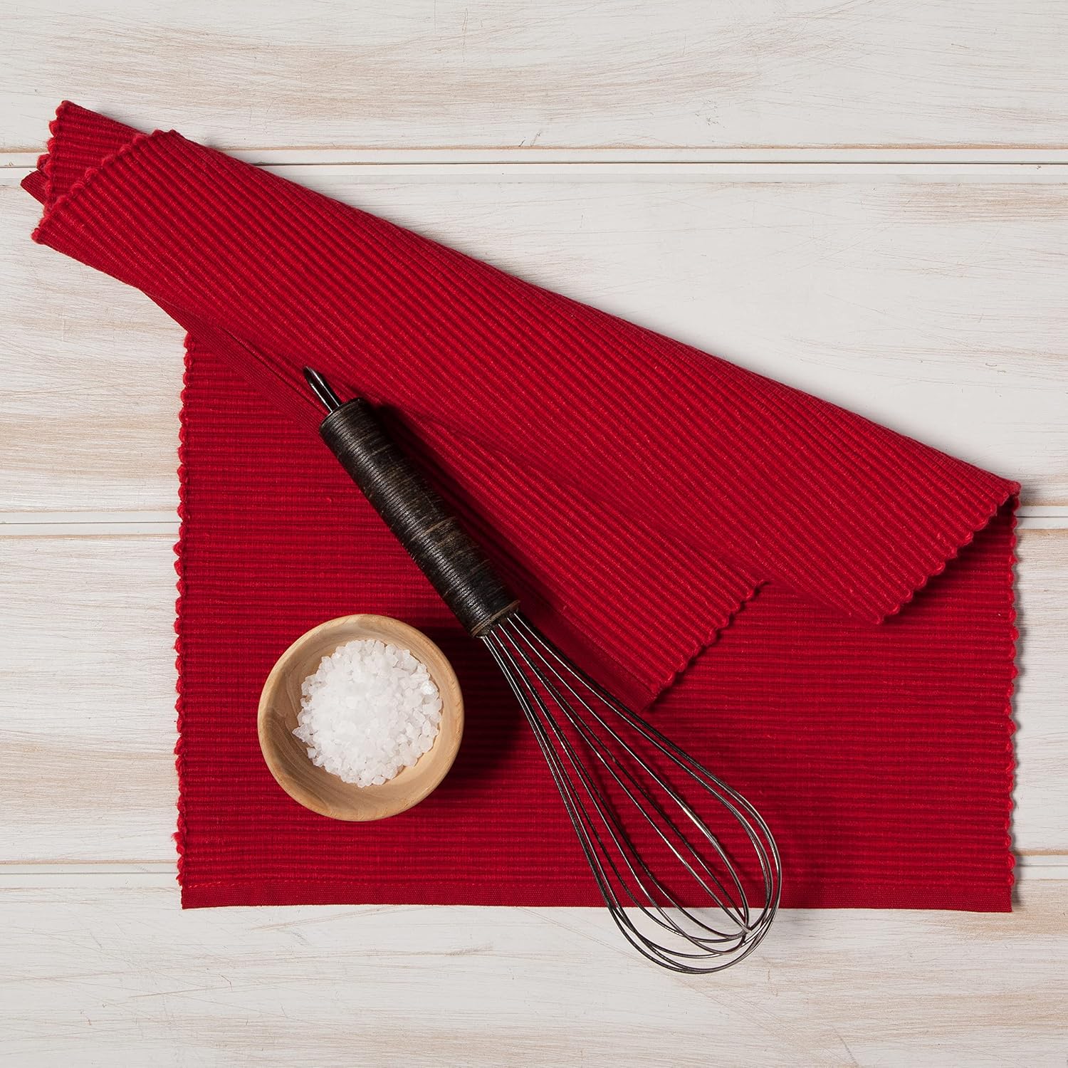 Now Designs Spectrum Placemats Ribbed Cotton, Chili Red, 19x13 inches (901495aa), Large, Set of 4