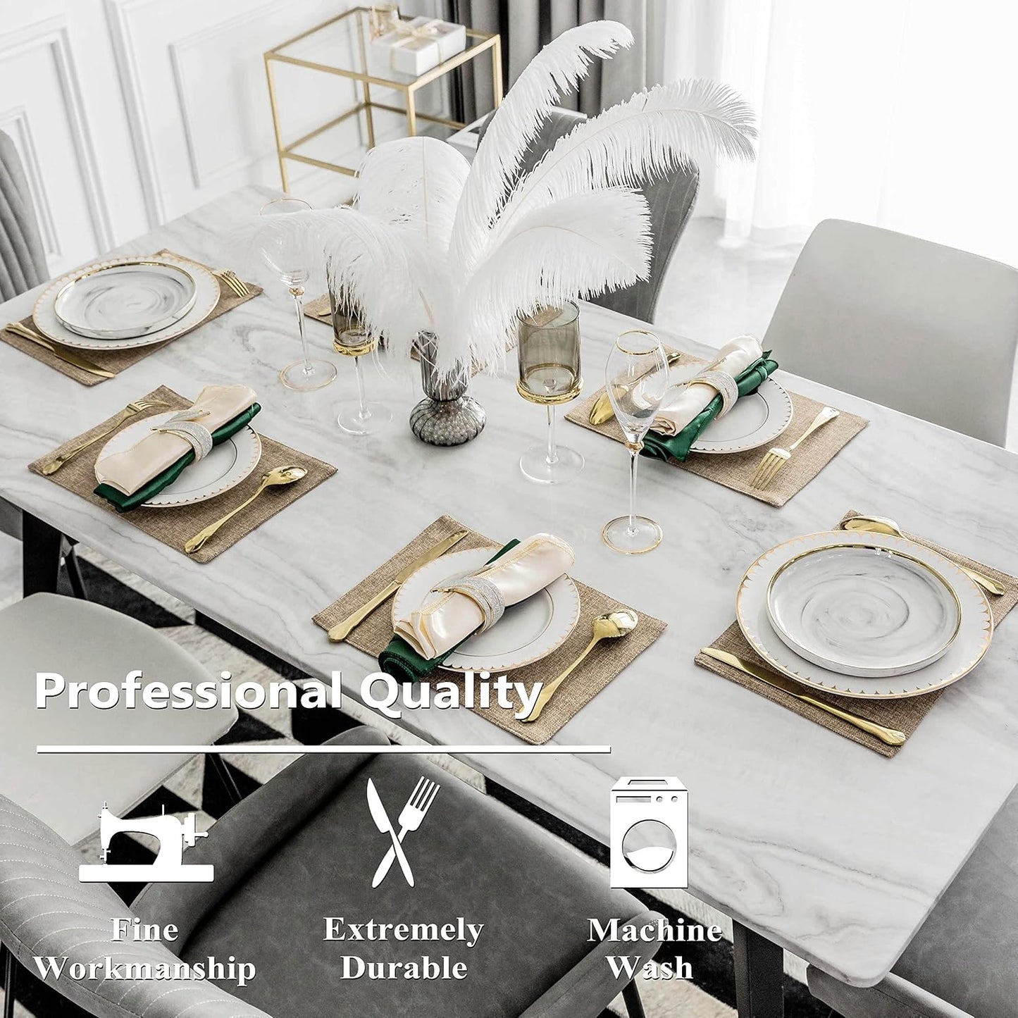 Home Brilliant Cotton Linen Placemats Set of 6 Heat Resistant Textured Place mats Washable Cloth Placemats for Kitchen