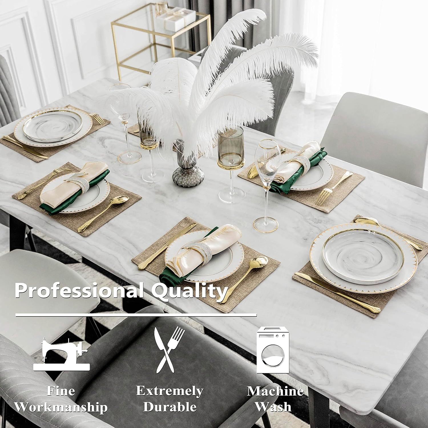 Home Brilliant Cotton Linen Placemats Set of 6 Heat Resistant Textured Place mats Washable Cloth Placemats for Kitchen