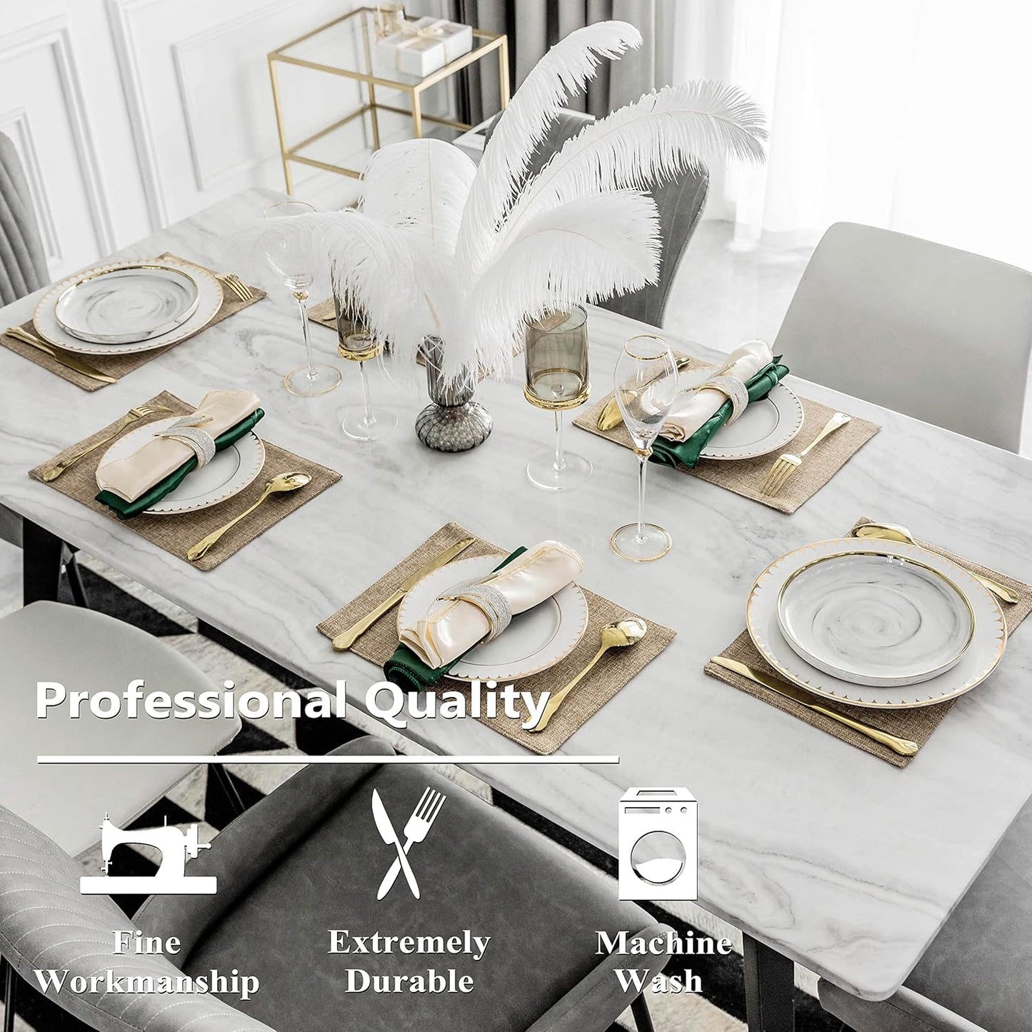 Home Brilliant Linen Placemats Set of 8 Heat Resistant Dining Table Cloth Place Mats Kitchen Table Mats Placemats Table