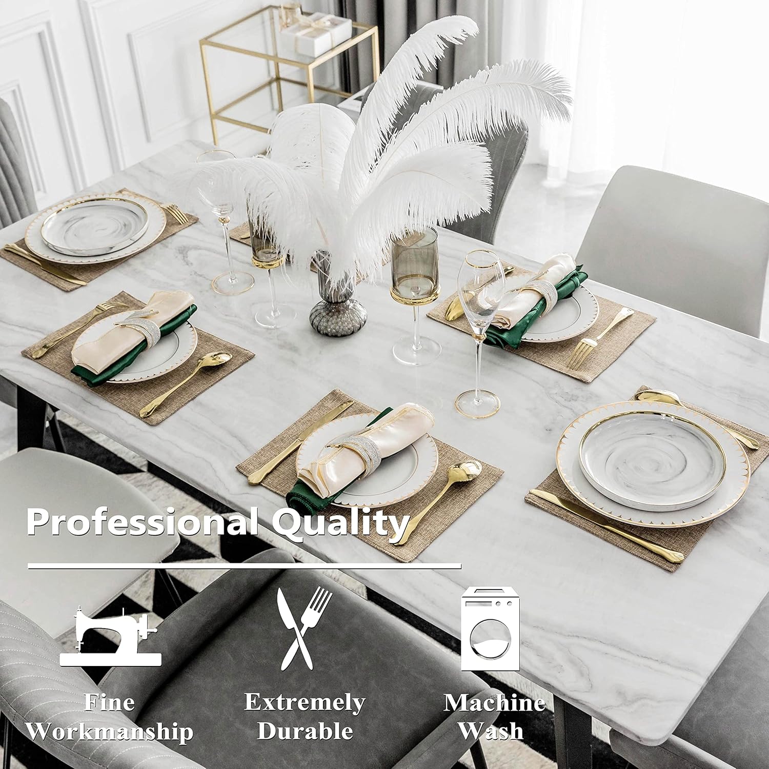 Home Brilliant Linen Placemats Set of 8 Heat Resistant Dining Table Cloth Place Mats Kitchen Table Mats Placemats Table