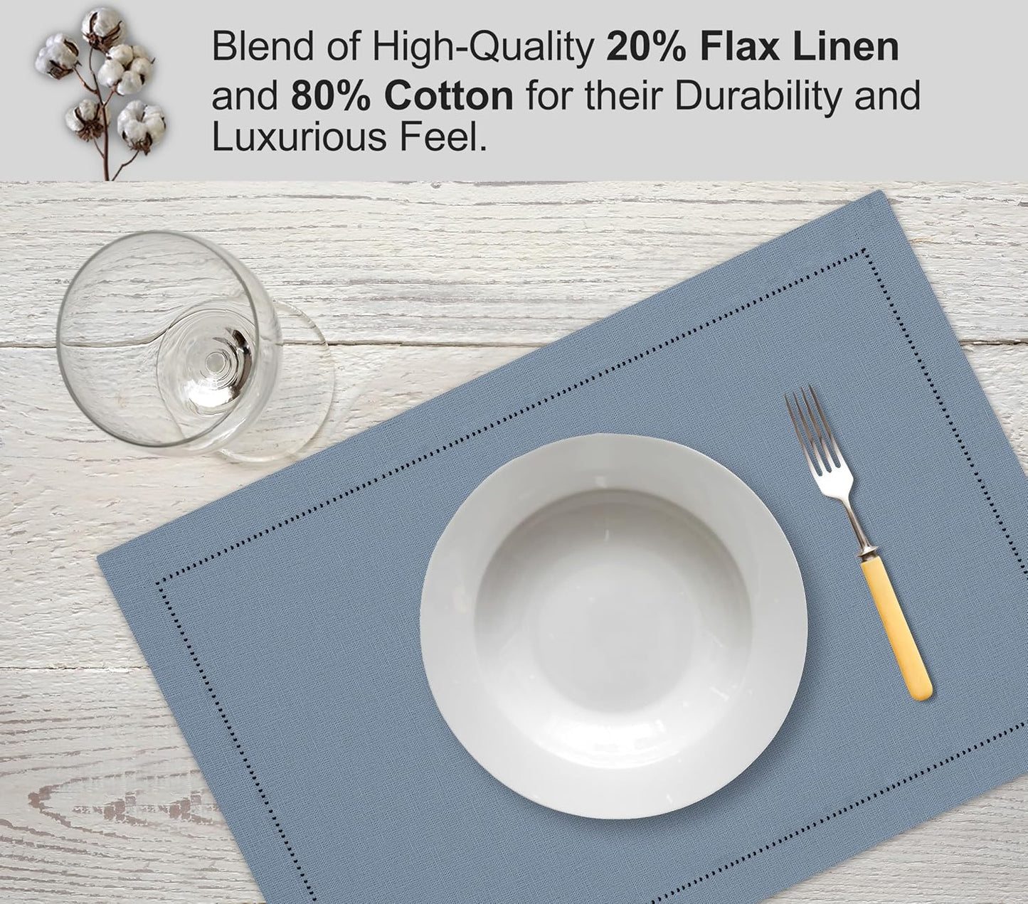 Ruvanti Placemats Set of 6, Linen Cotton Blend Place Mats, 13x19 – Grey | Heat, Stain resistant, Washable, Non-Slip