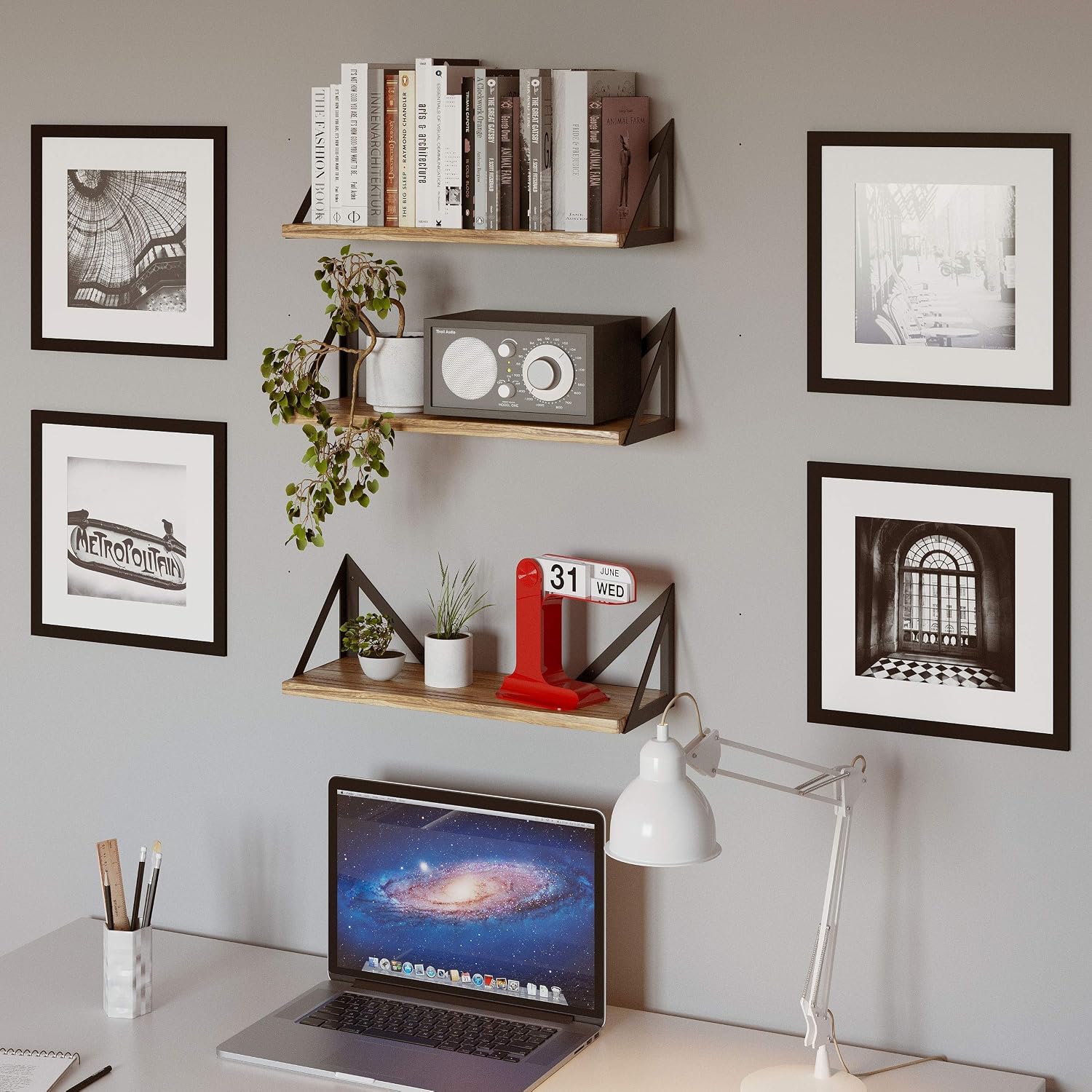 Wallniture Minori Floating Shelves Set of 3, Small Bookshelf Unit for Living Room, Office, and Bedroom, Natural Burned