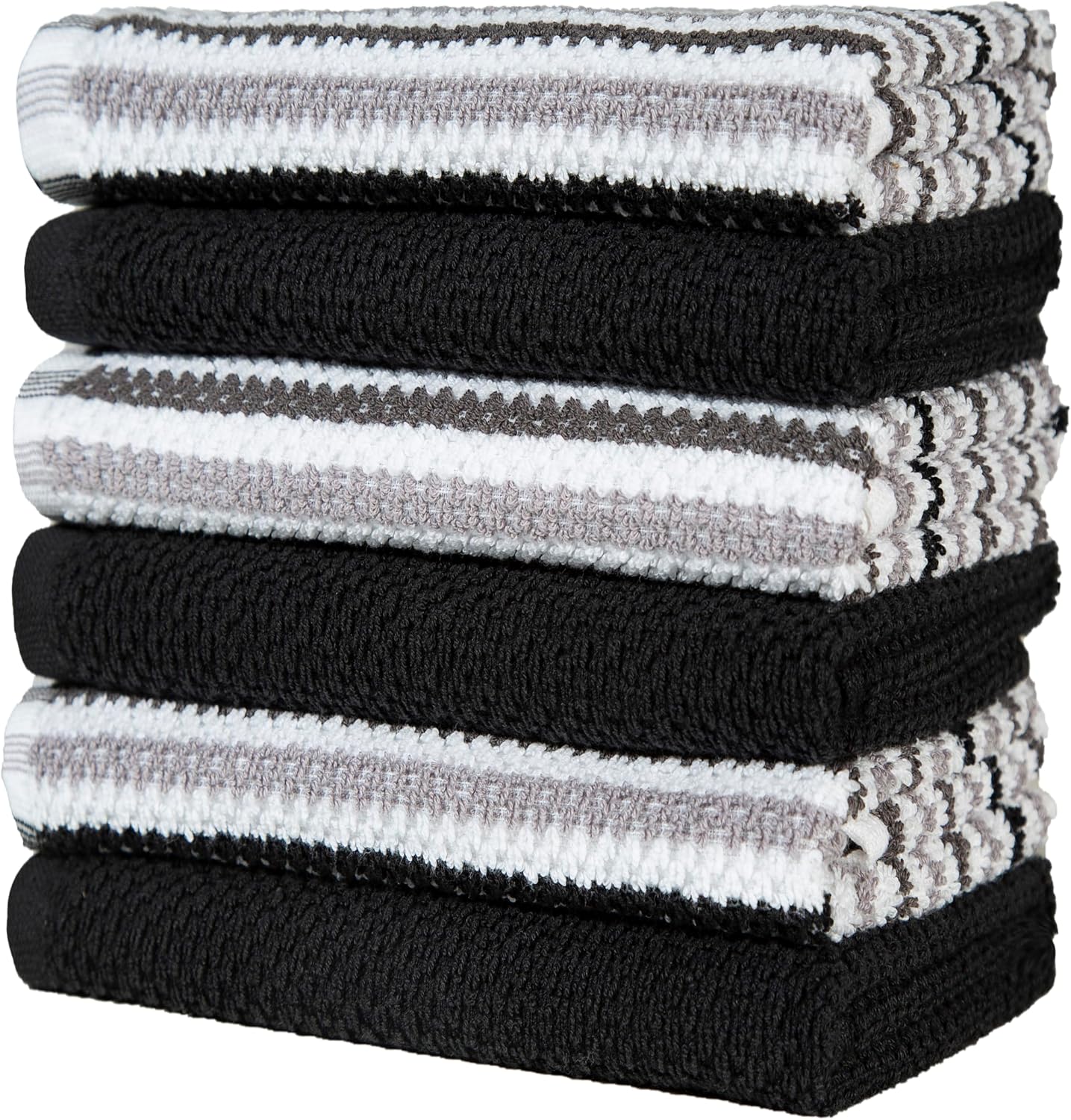 Bumble Kitchen Towels 6 Pack 100% Cotton 16"x26" - Black Wide Stripe | 430 GSM Soft Kitchen Hand Towels with Hanging