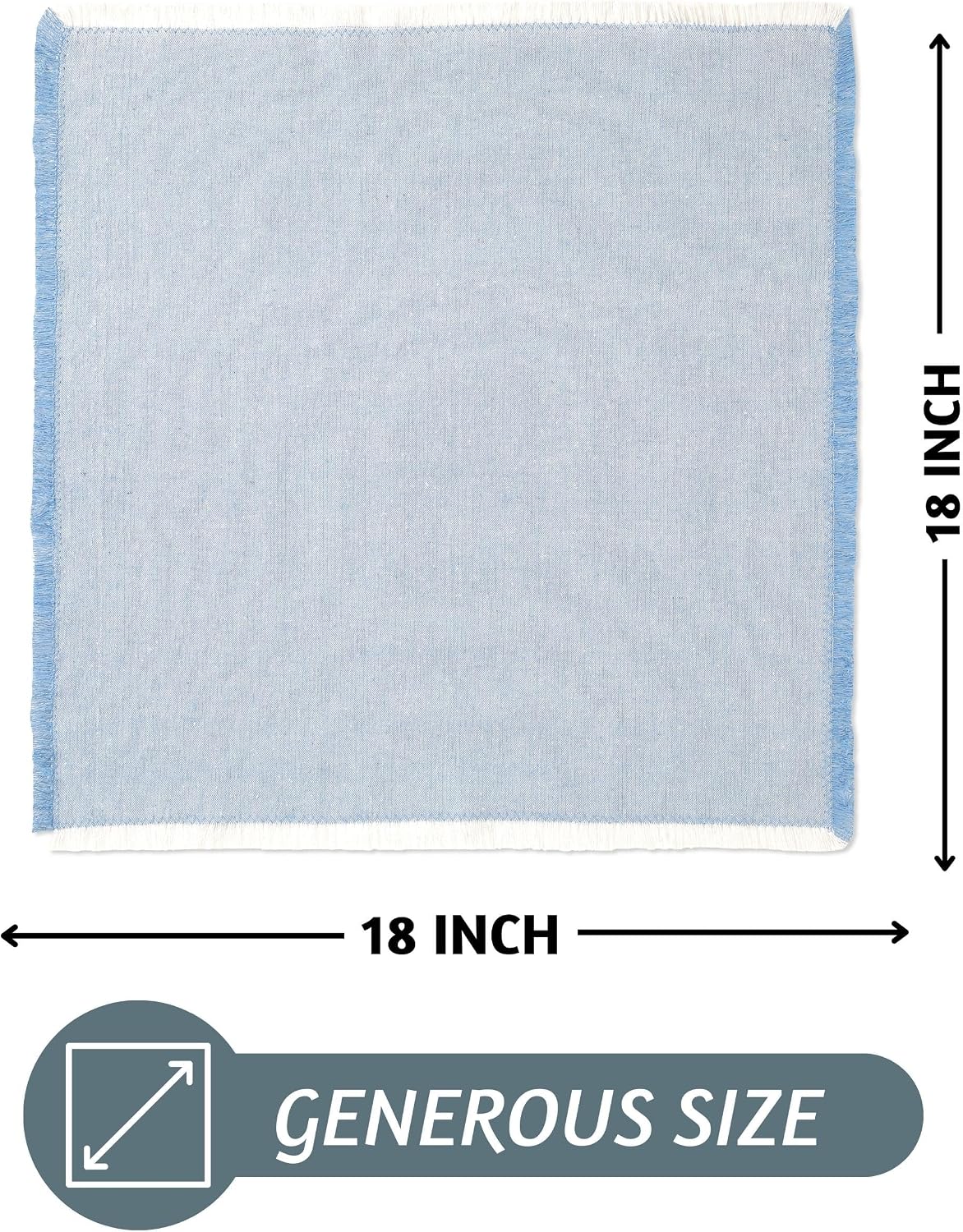 Folkulture Cloth Napkins, Set of 12, Fringe Blue (18x18 Inch) | 100% Cotton, Decorative, Machine Washable, Soft
