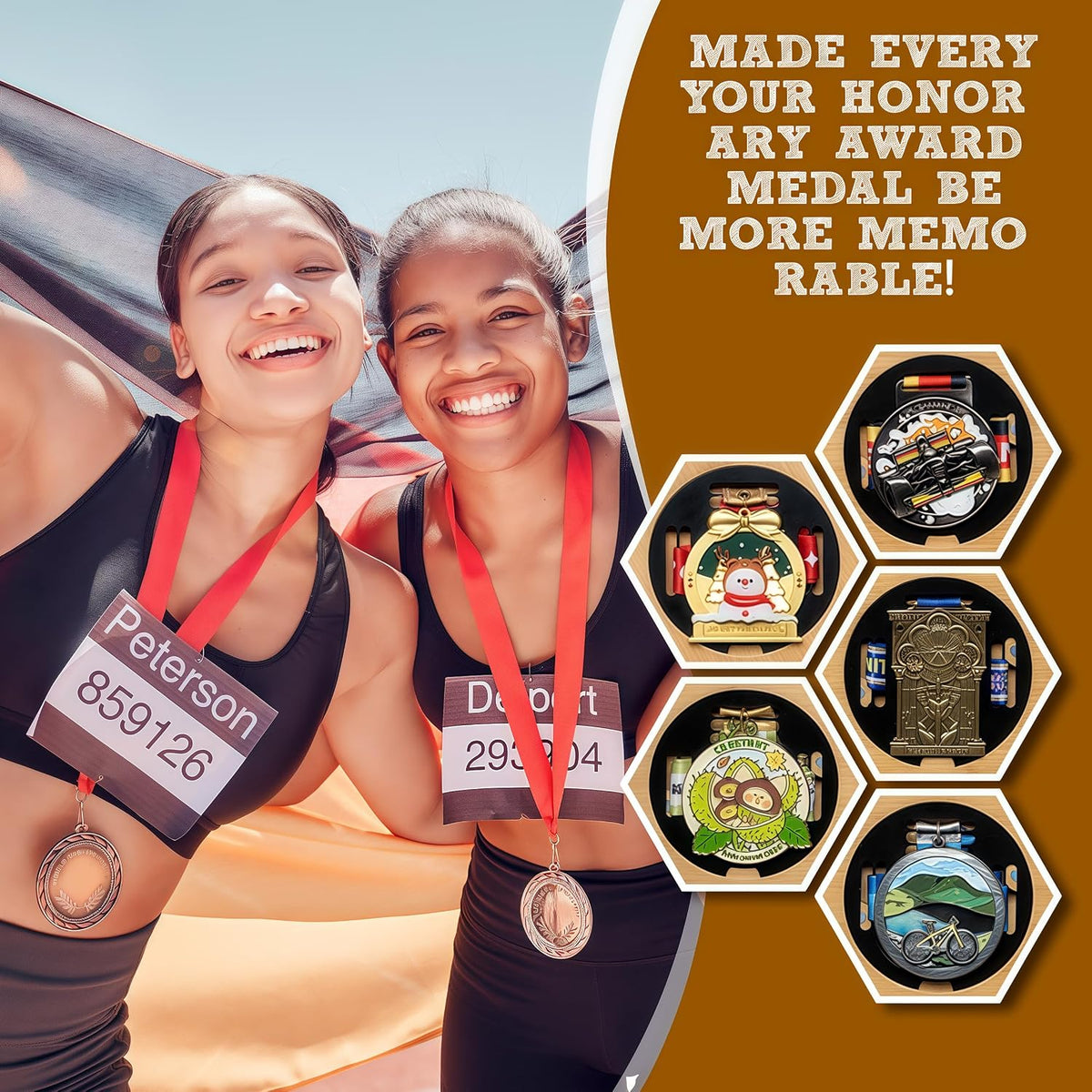 Medal Hanger Display - Honeycomb Marathon Medal Hanger, Race Medal Holder Rack for Wall with No-Drill Adhesive