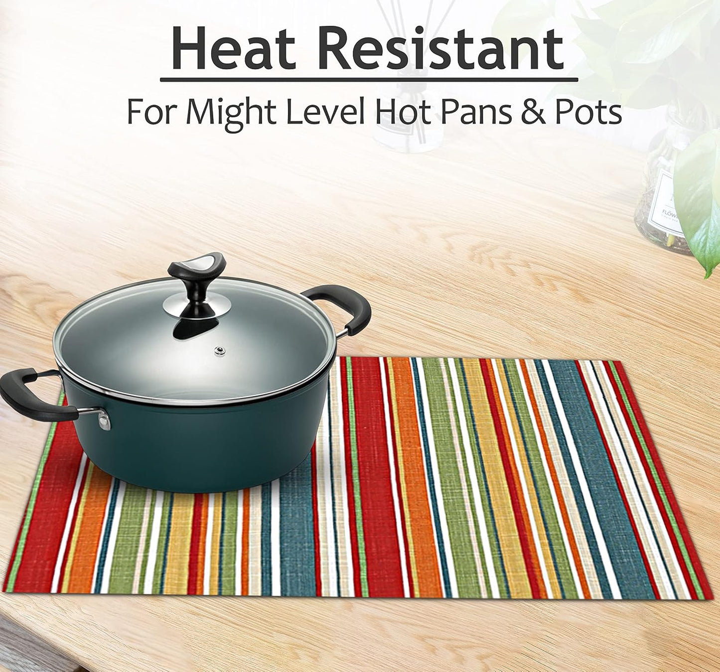 Ruvanti Placemats Set of 6, 100% Cotton Place Mats of 13"x19", Multi Stripe | Heat, Stain resistant, Washable