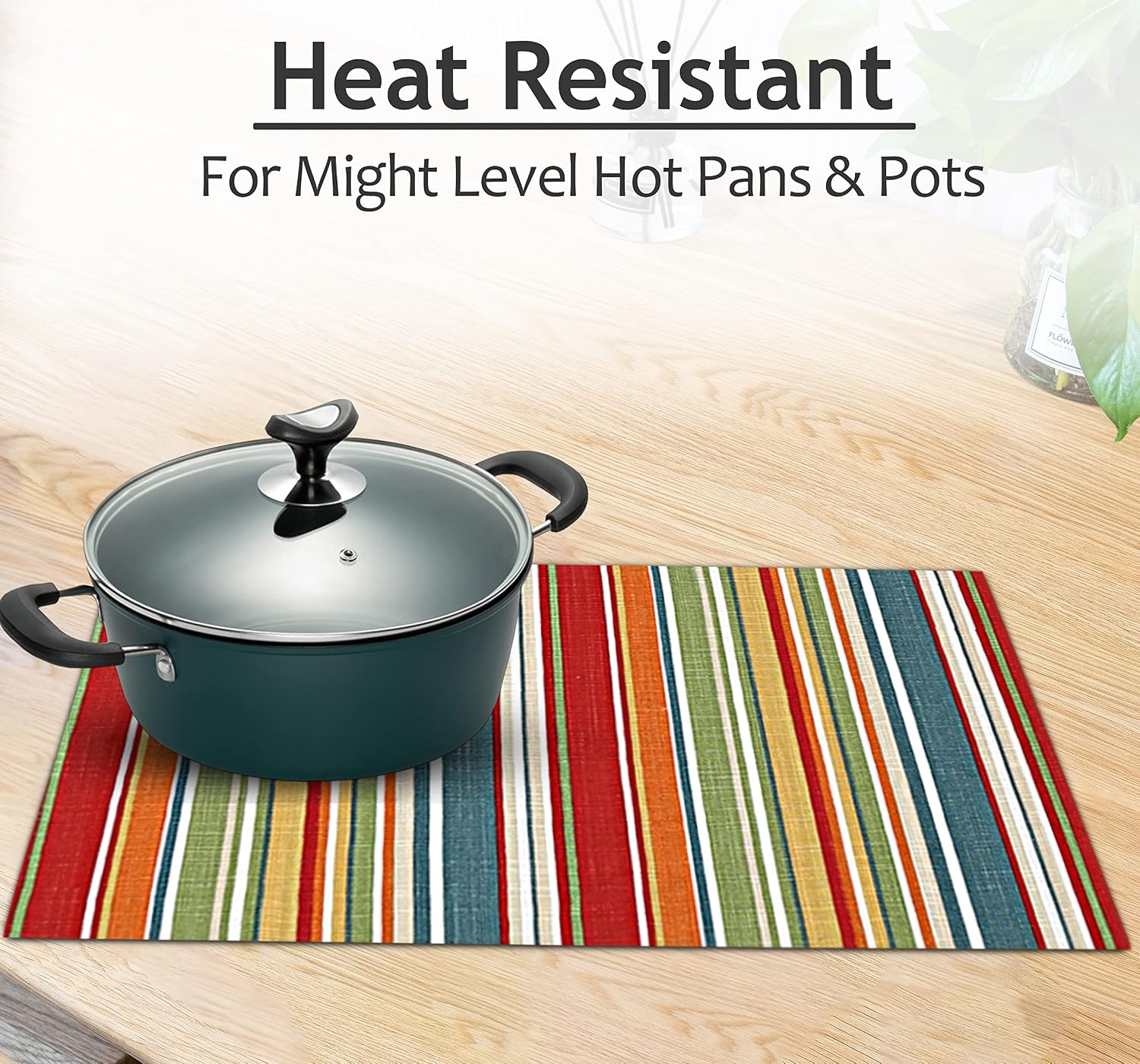 Ruvanti Placemats Set of 6, 100% Cotton Place Mats of 13"x19", Multi Stripe | Heat, Stain resistant, Washable